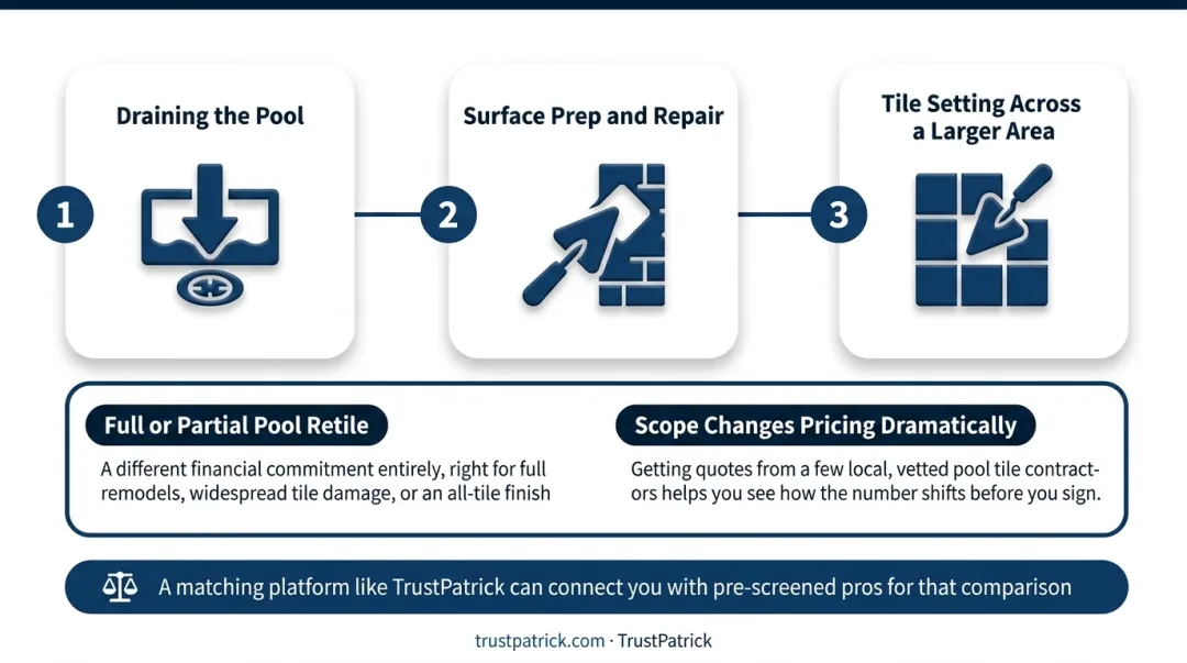 Waterline tile versus full pool retile cost comparison infographic