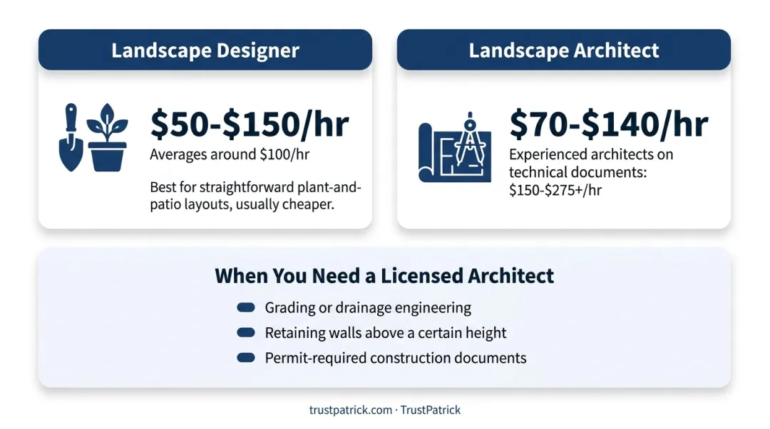 Landscape designer versus landscape architect hourly rate and licensing comparison