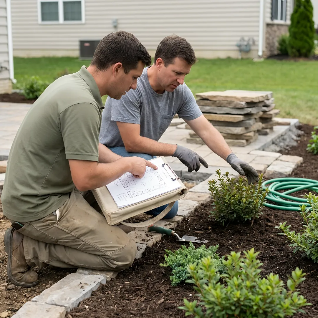 Landscaper planning a residential garden installation