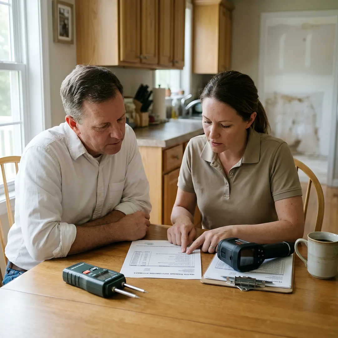Homeowner discussing restoration plan with contractor