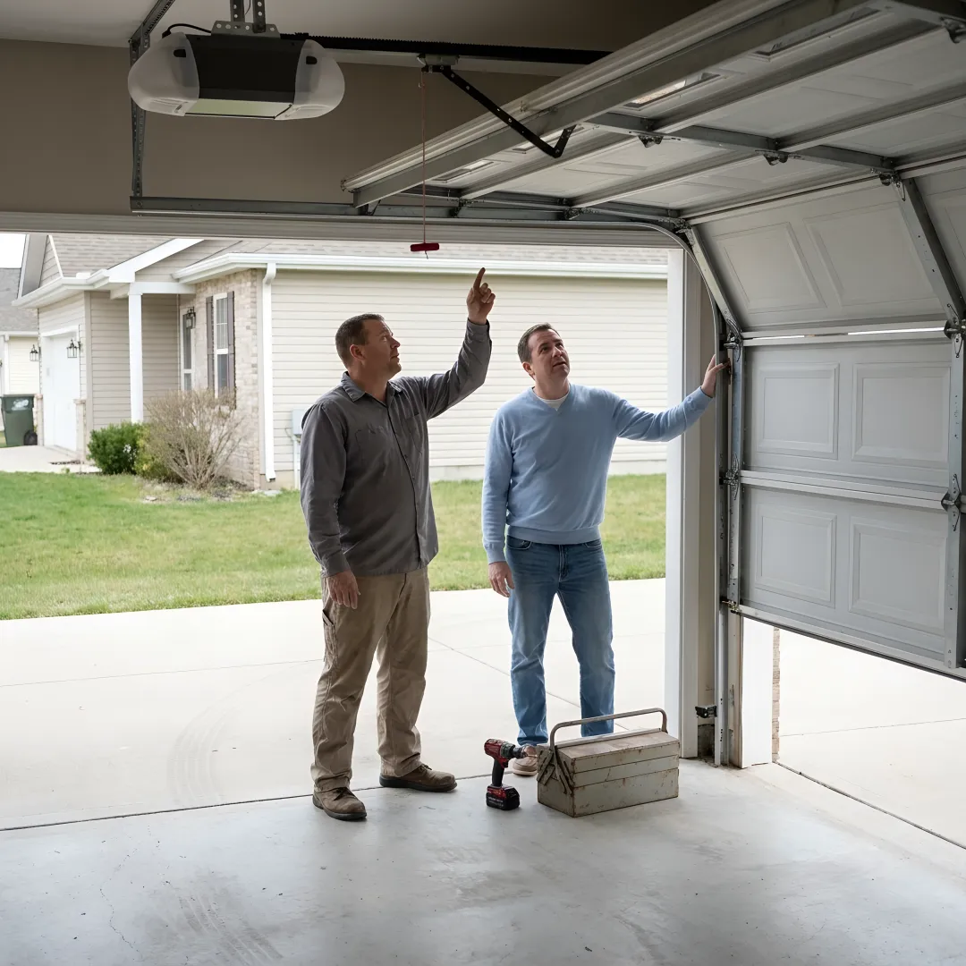 Homeowner discussing garage door repair options