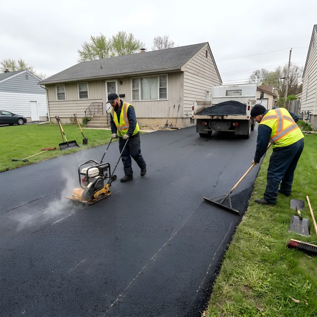 Freshly paved asphalt driveway
