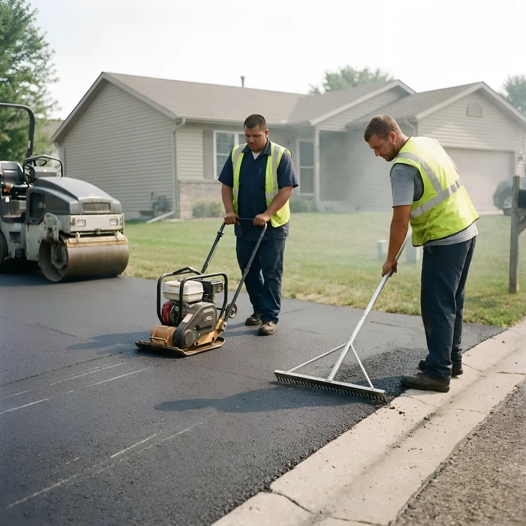 Freshly paved residential driveway
