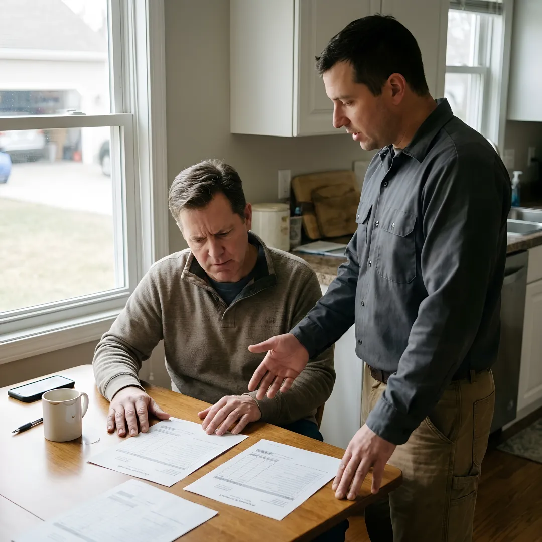 Homeowner reviewing driveway paving estimates