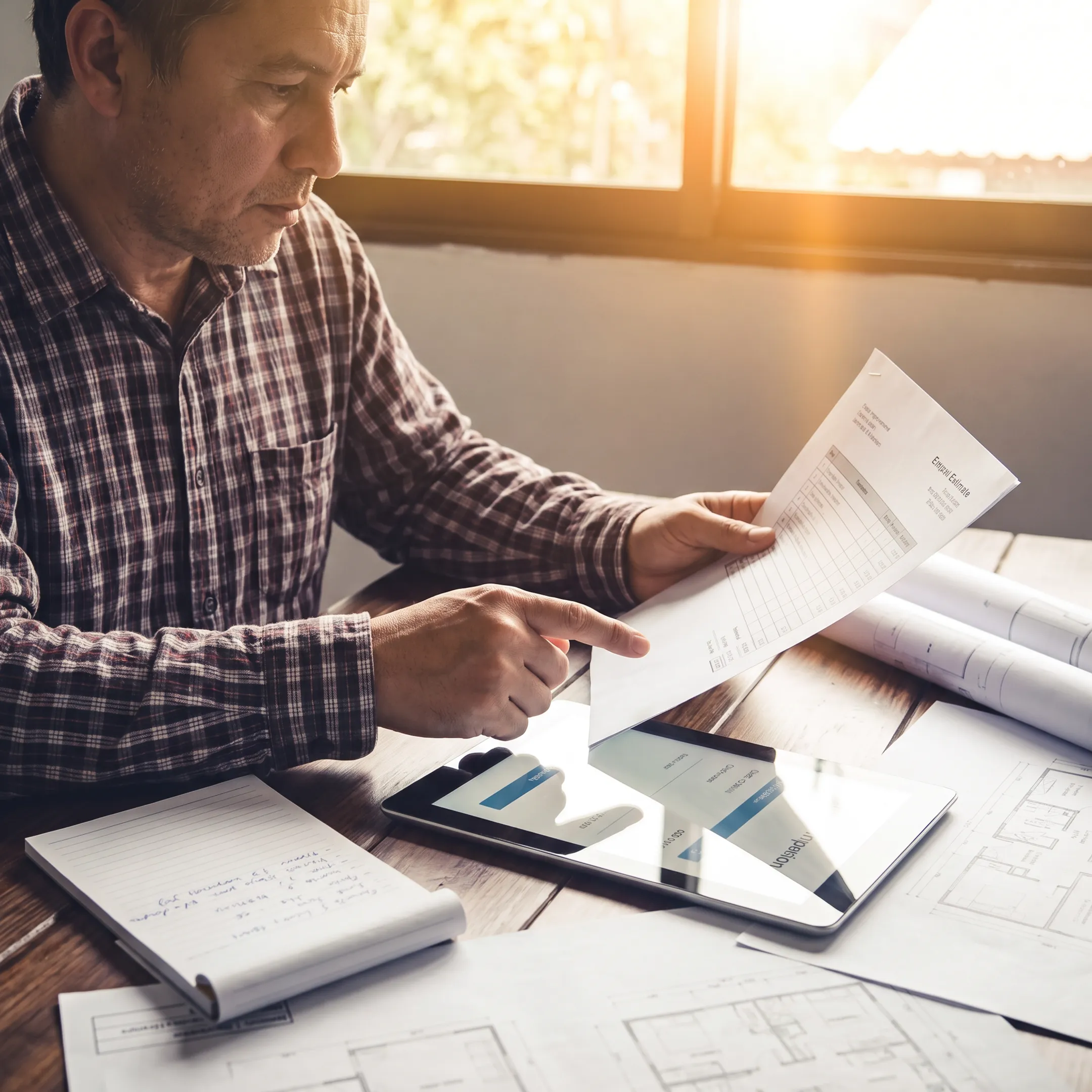 Homeowner reviewing electrician estimates