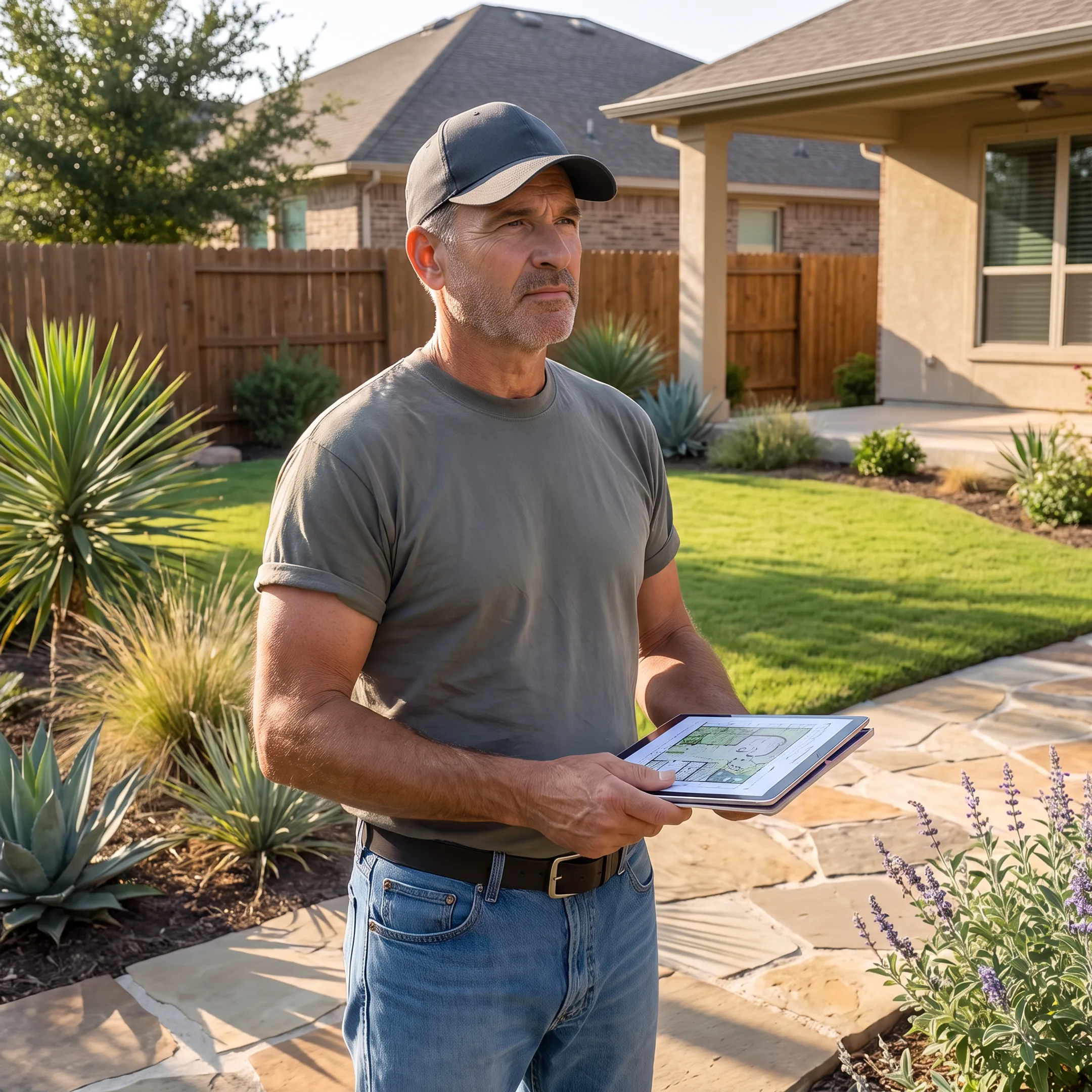 Landscaping professional planning a Texas backyard