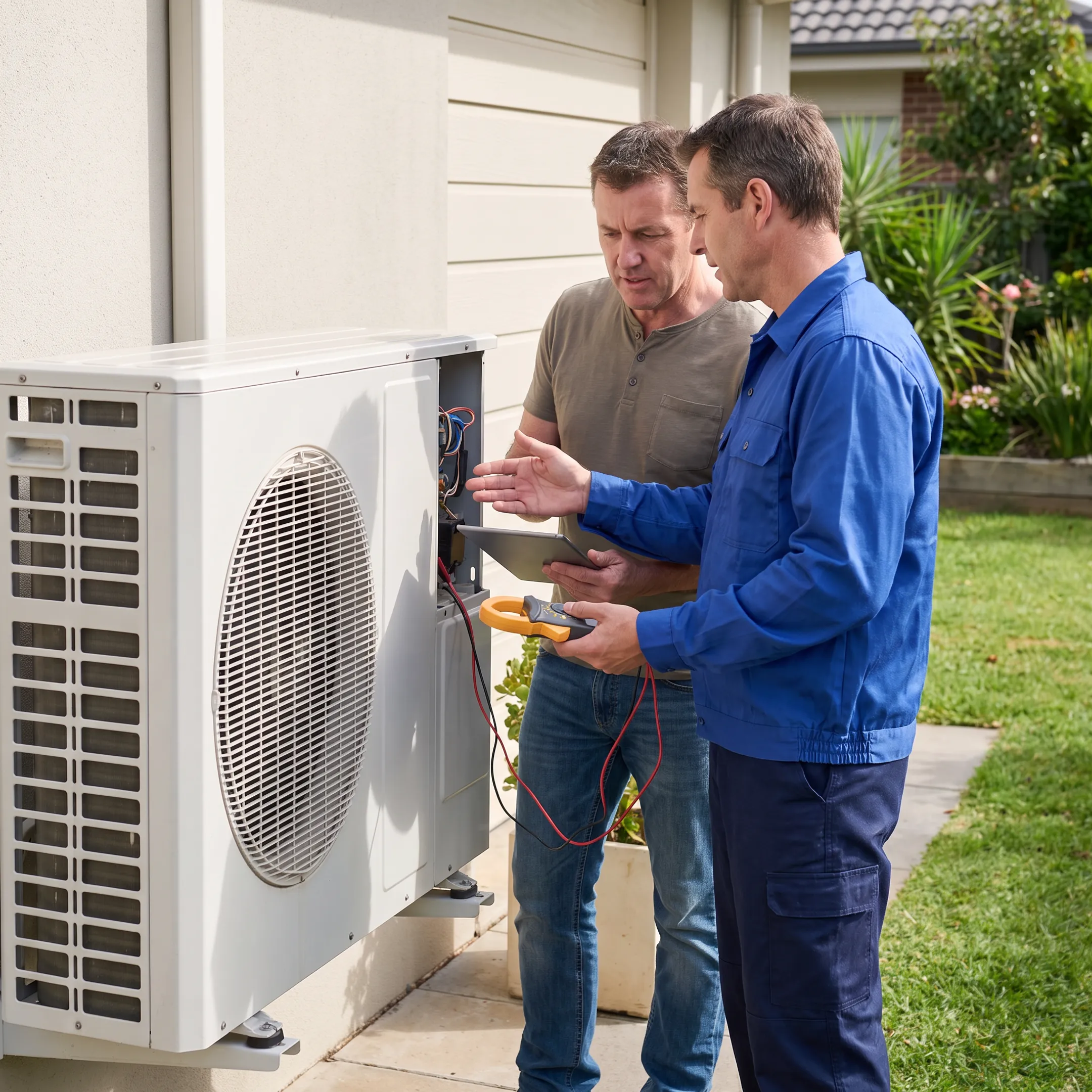 Homeowner discussing HVAC options with contractor