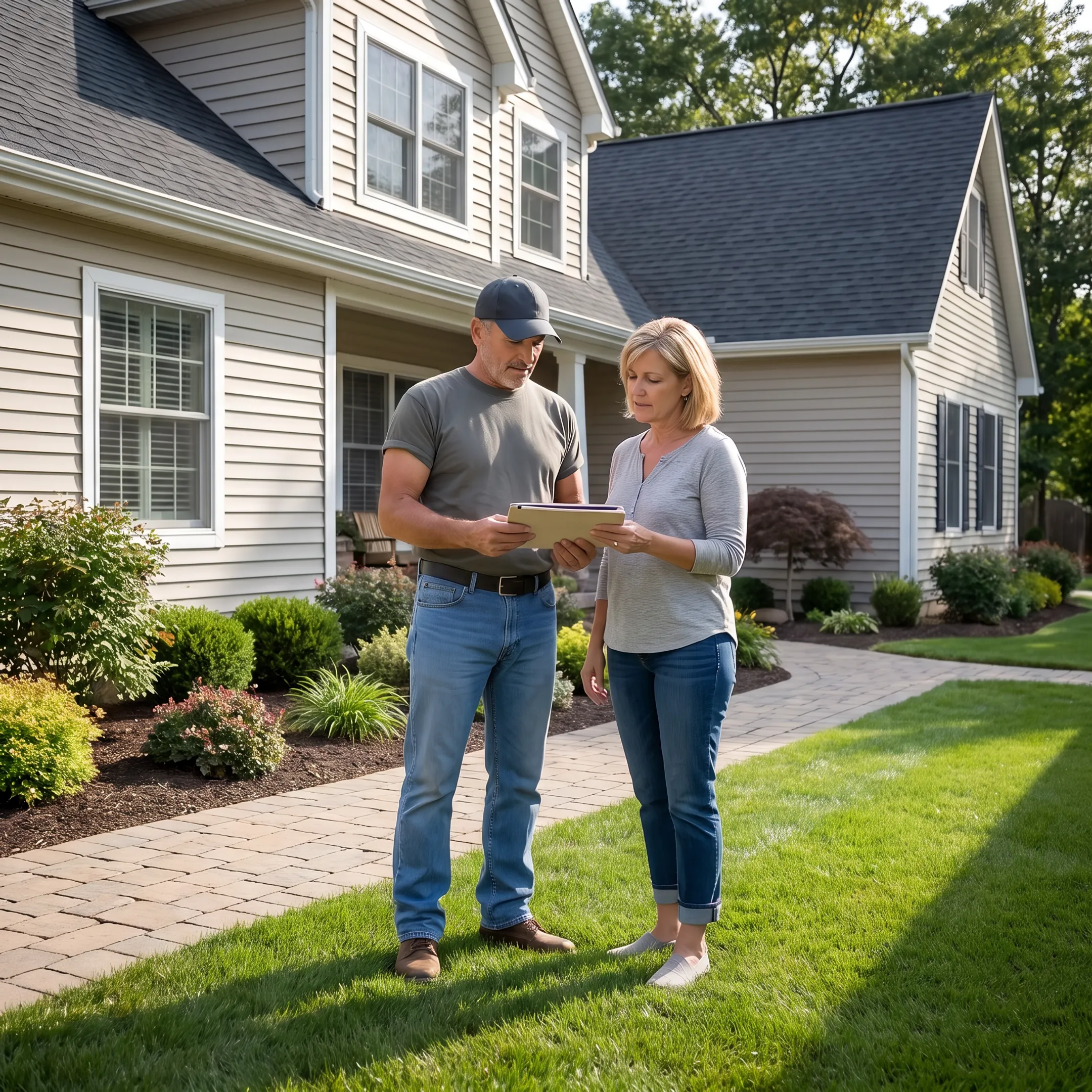 Homeowner reviewing a custom landscape plan