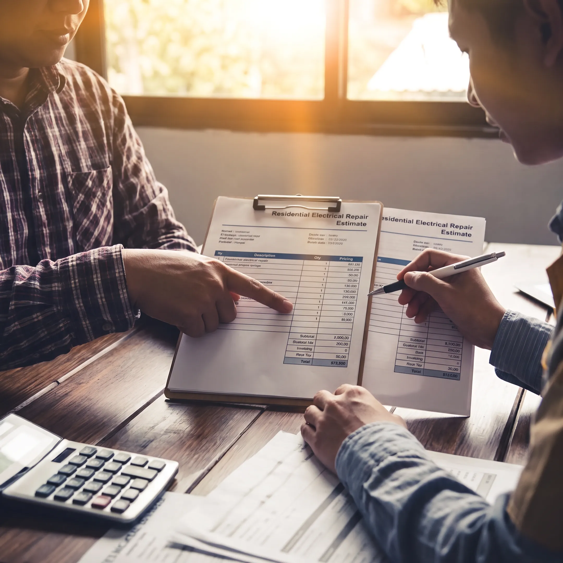 Homeowner reviewing electrical repair estimates