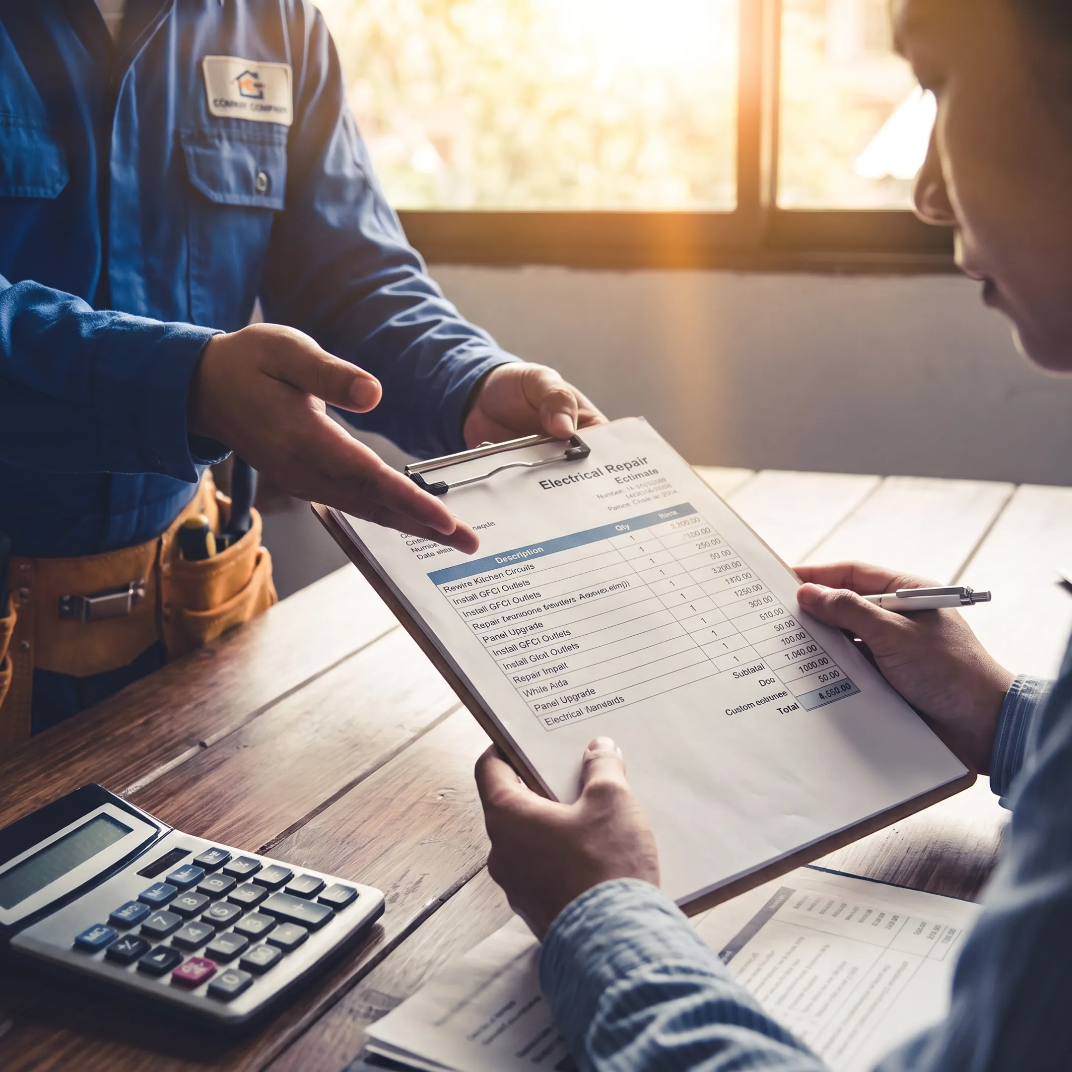 Homeowner reviewing electrician repair estimate