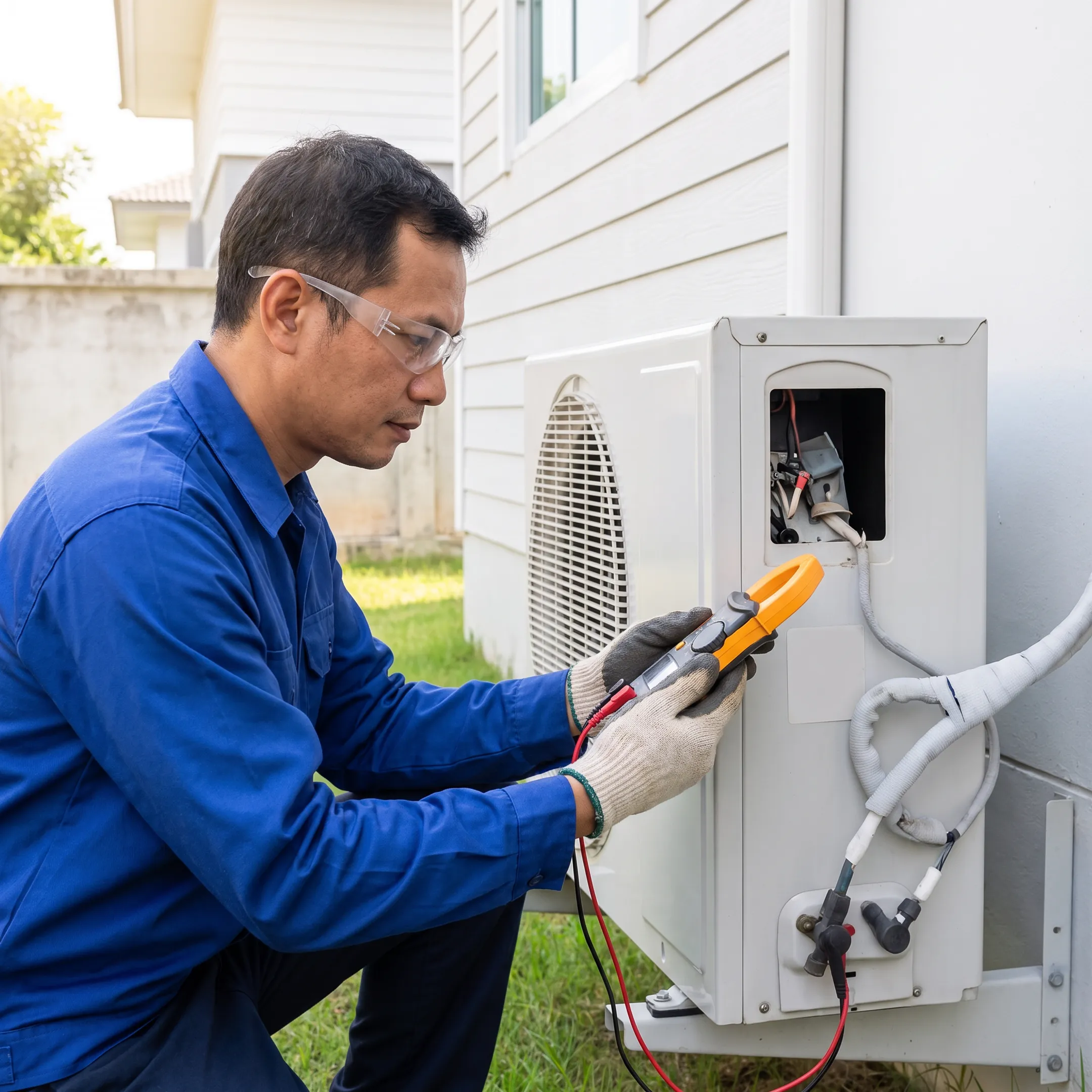 HVAC technician servicing a residential air conditioner