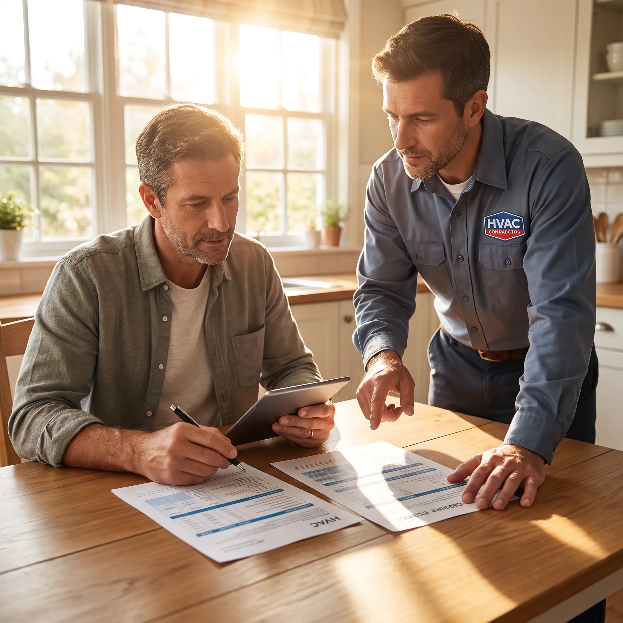Homeowner reviewing HVAC contractor estimates