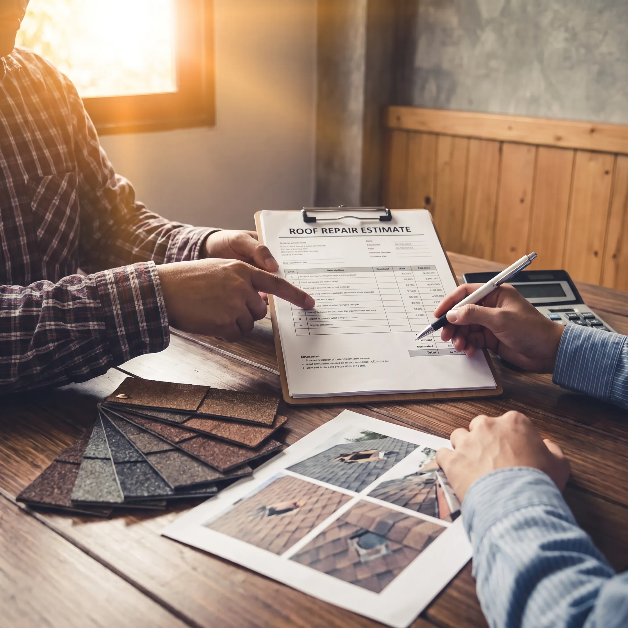 Homeowner reviewing roofing repair estimate