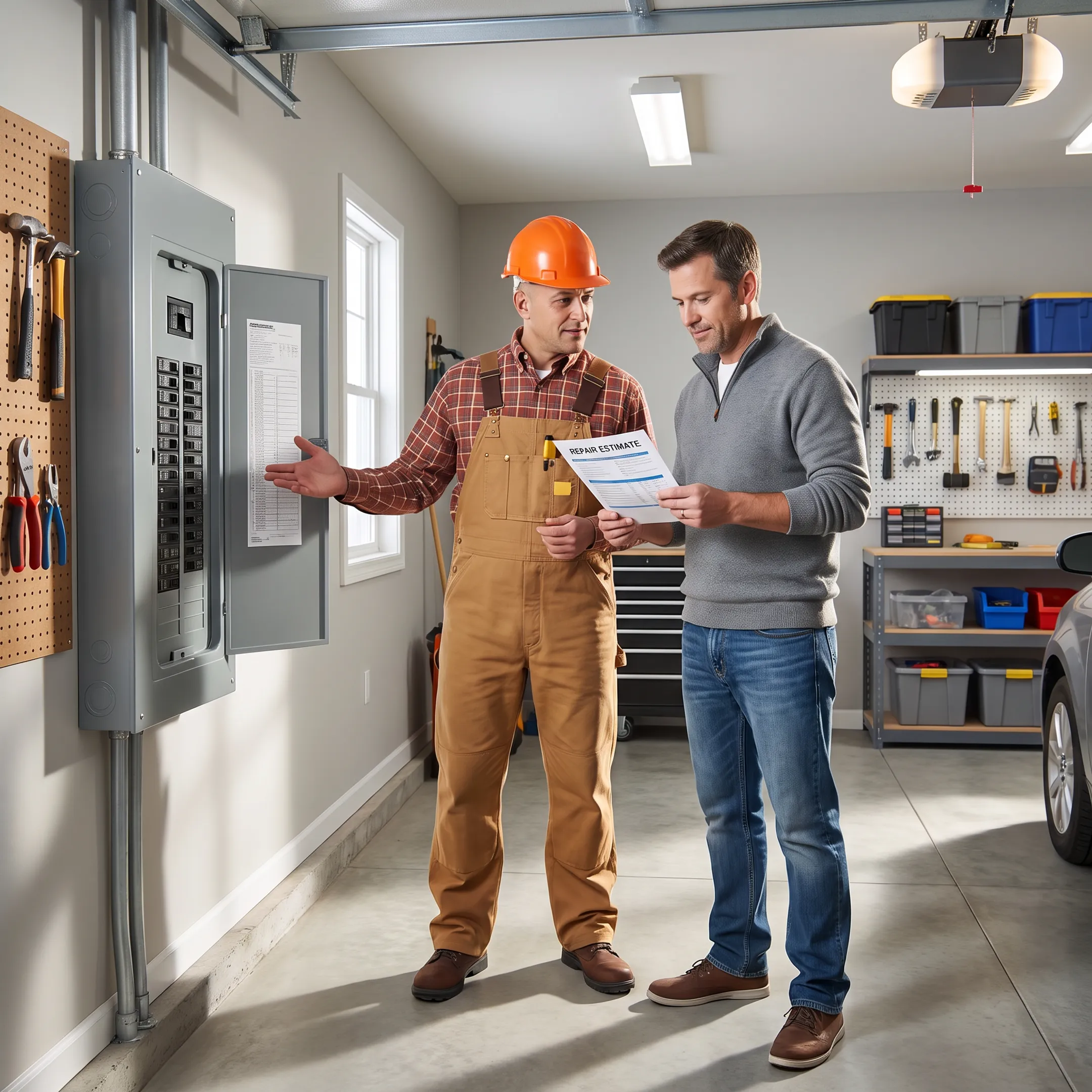 Homeowner discussing an electrical panel estimate