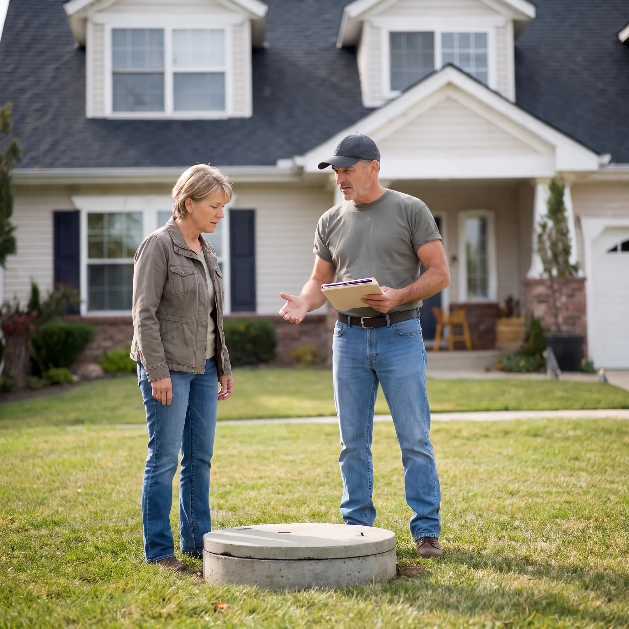Homeowner discussing septic repair with a contractor