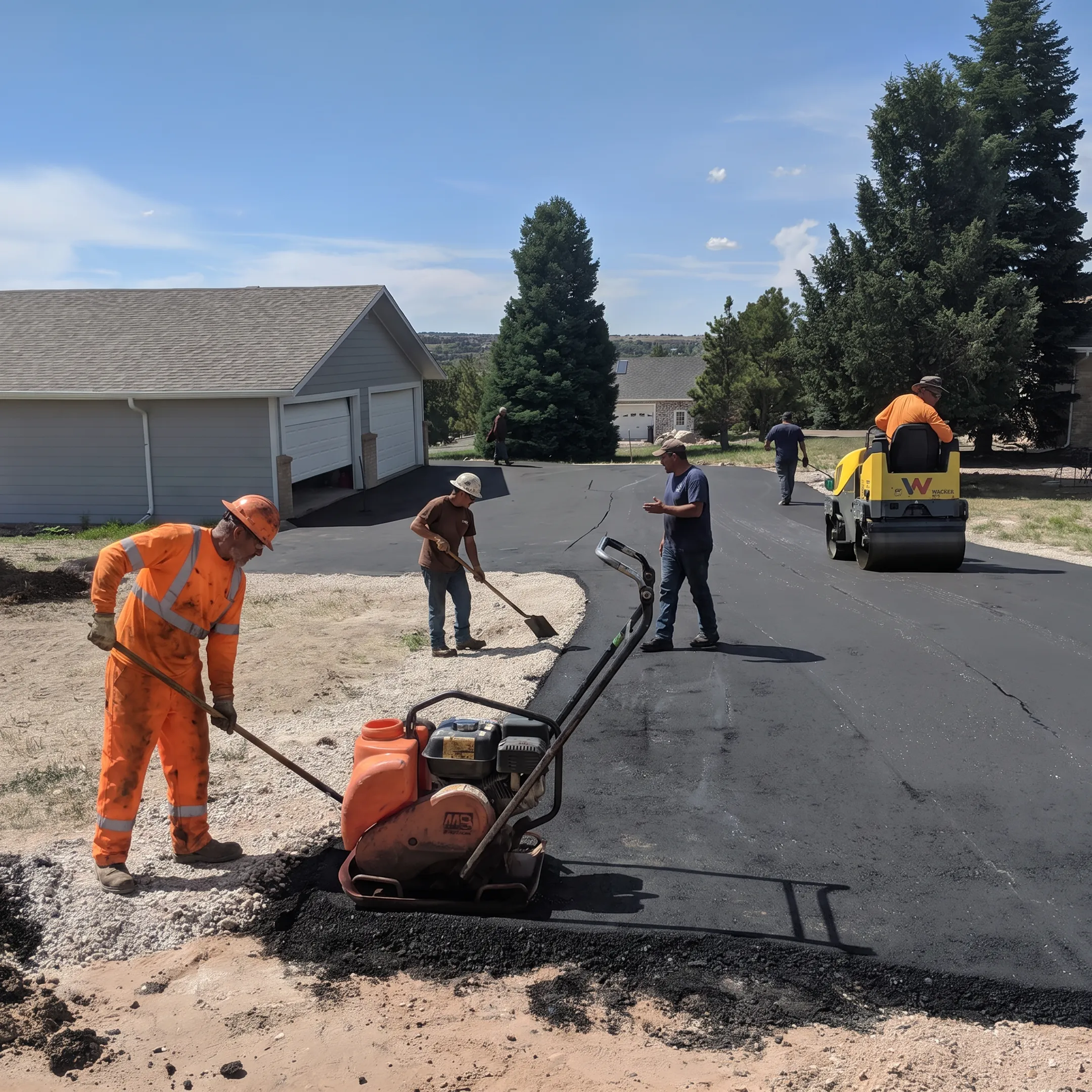 Freshly paved residential asphalt driveway