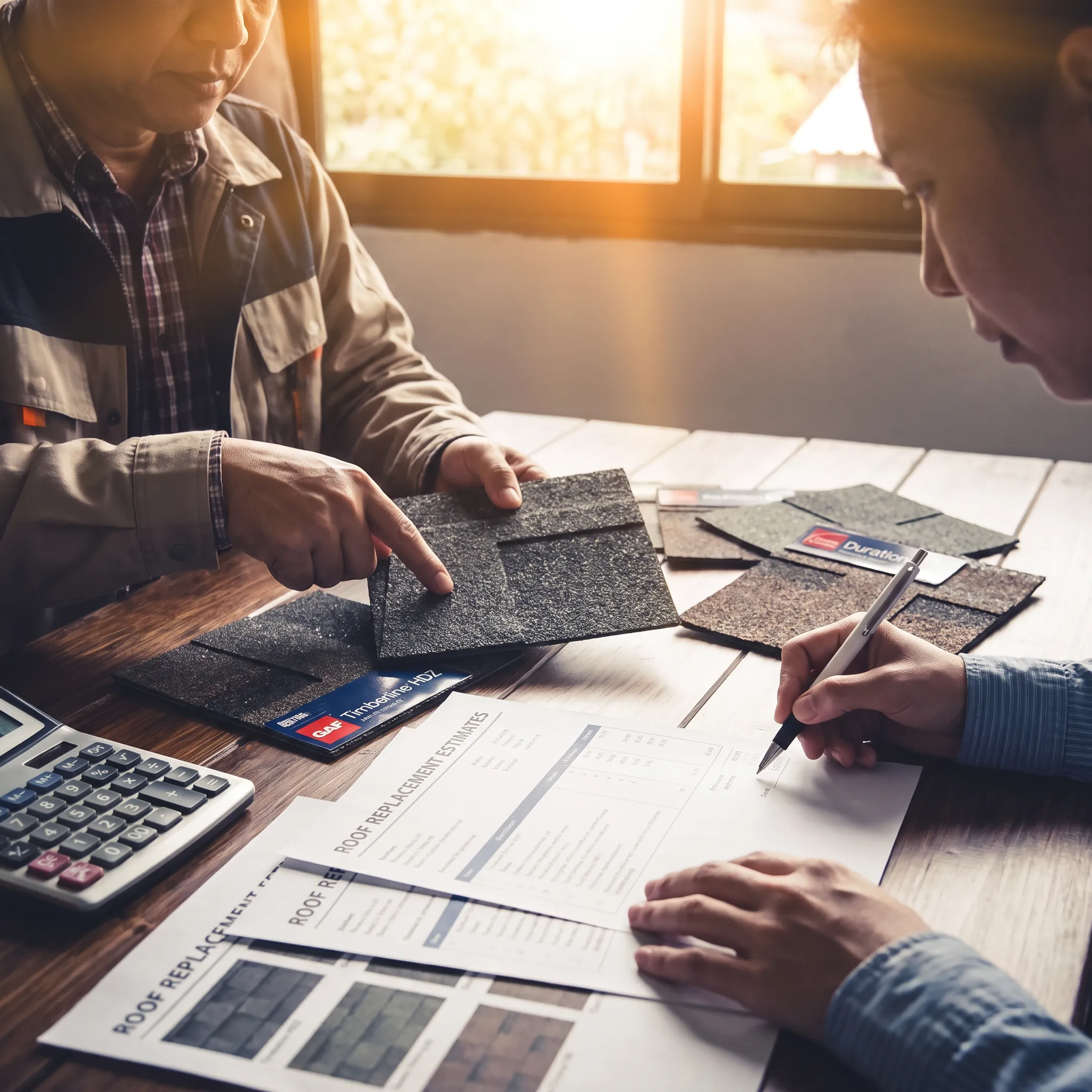 Homeowner comparing roof replacement estimates