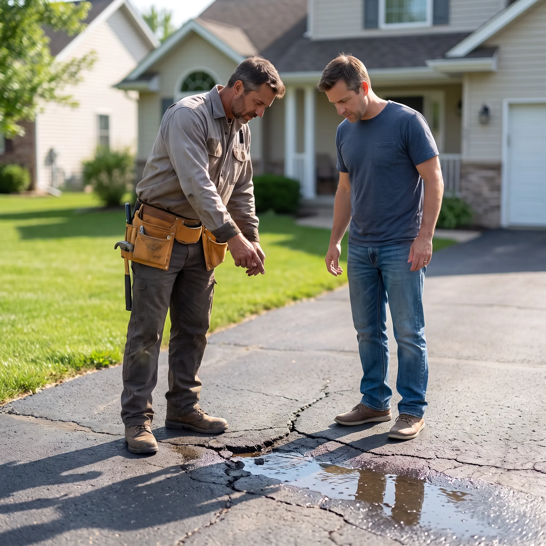 Contractor reviewing an asphalt driveway