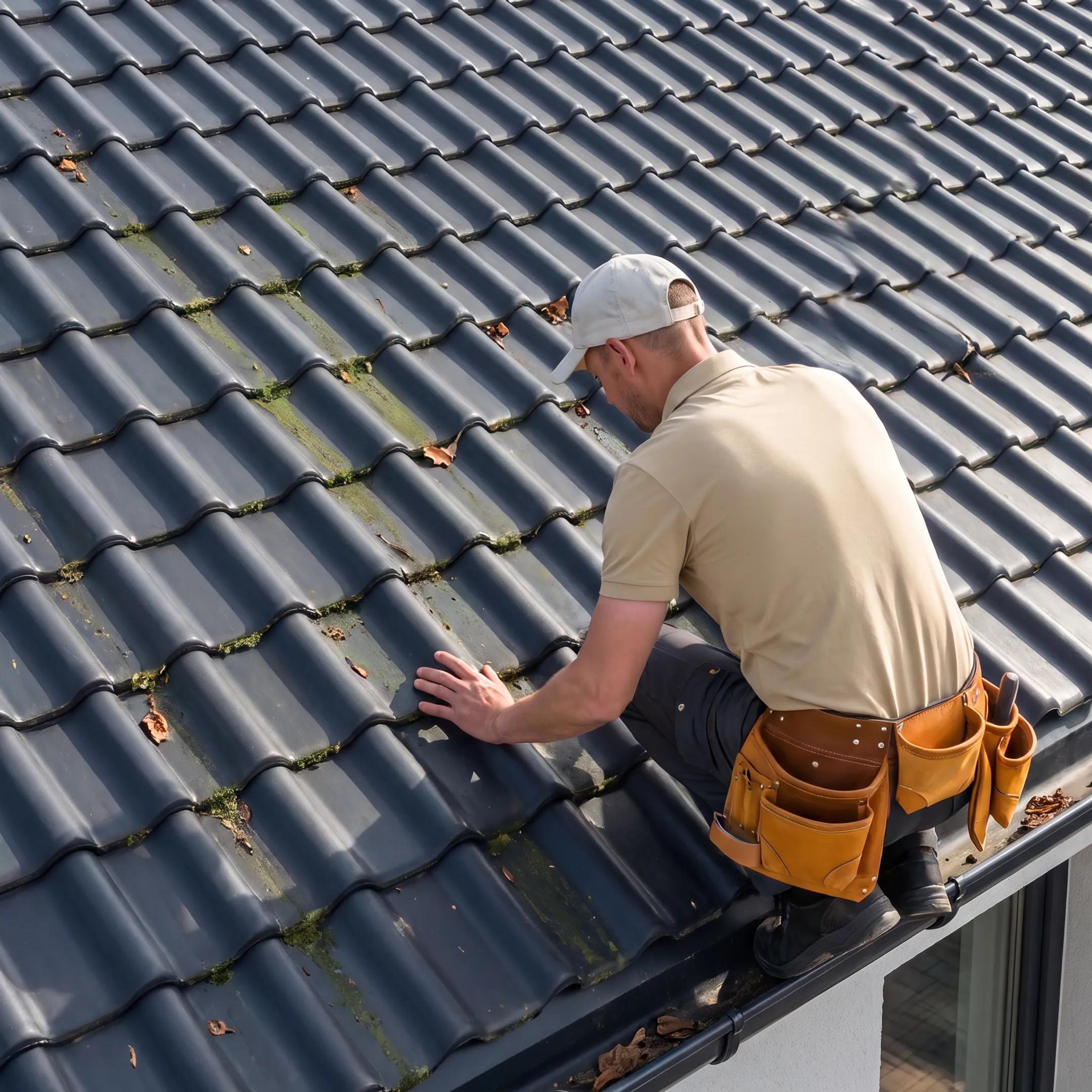 Contractor assessing roof cleaning needs