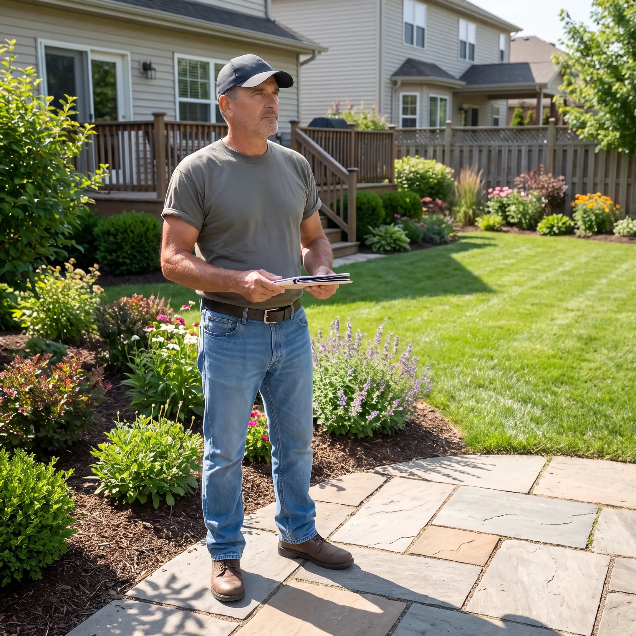 Landscaping professional planning a residential garden