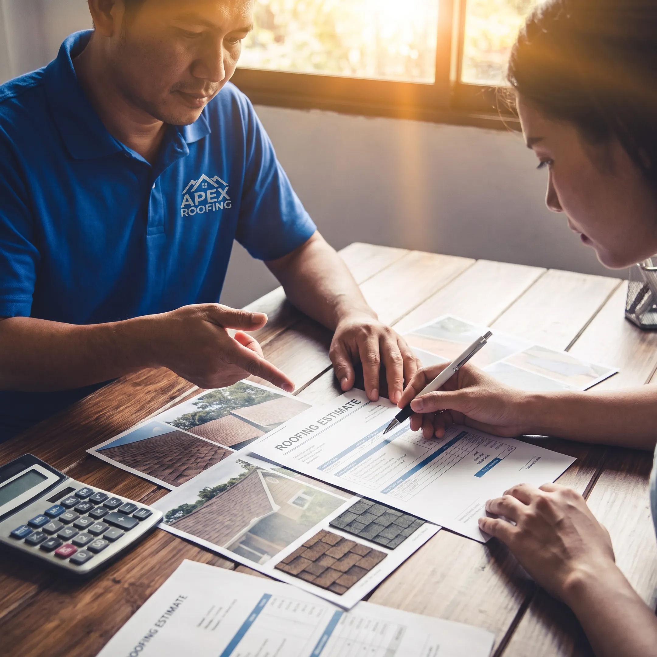 Homeowner reviewing roofing estimates