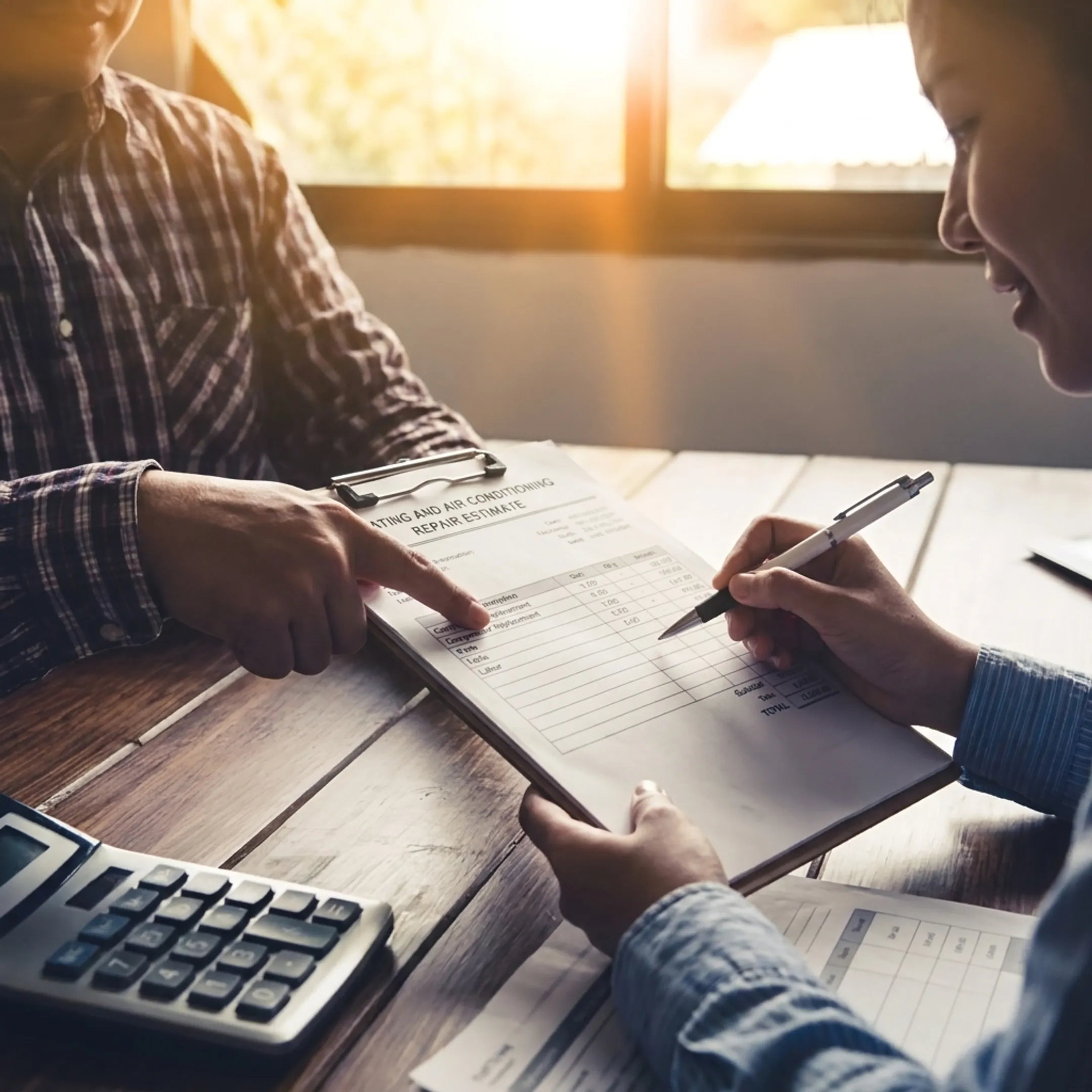 Homeowner reviewing HVAC repair estimate