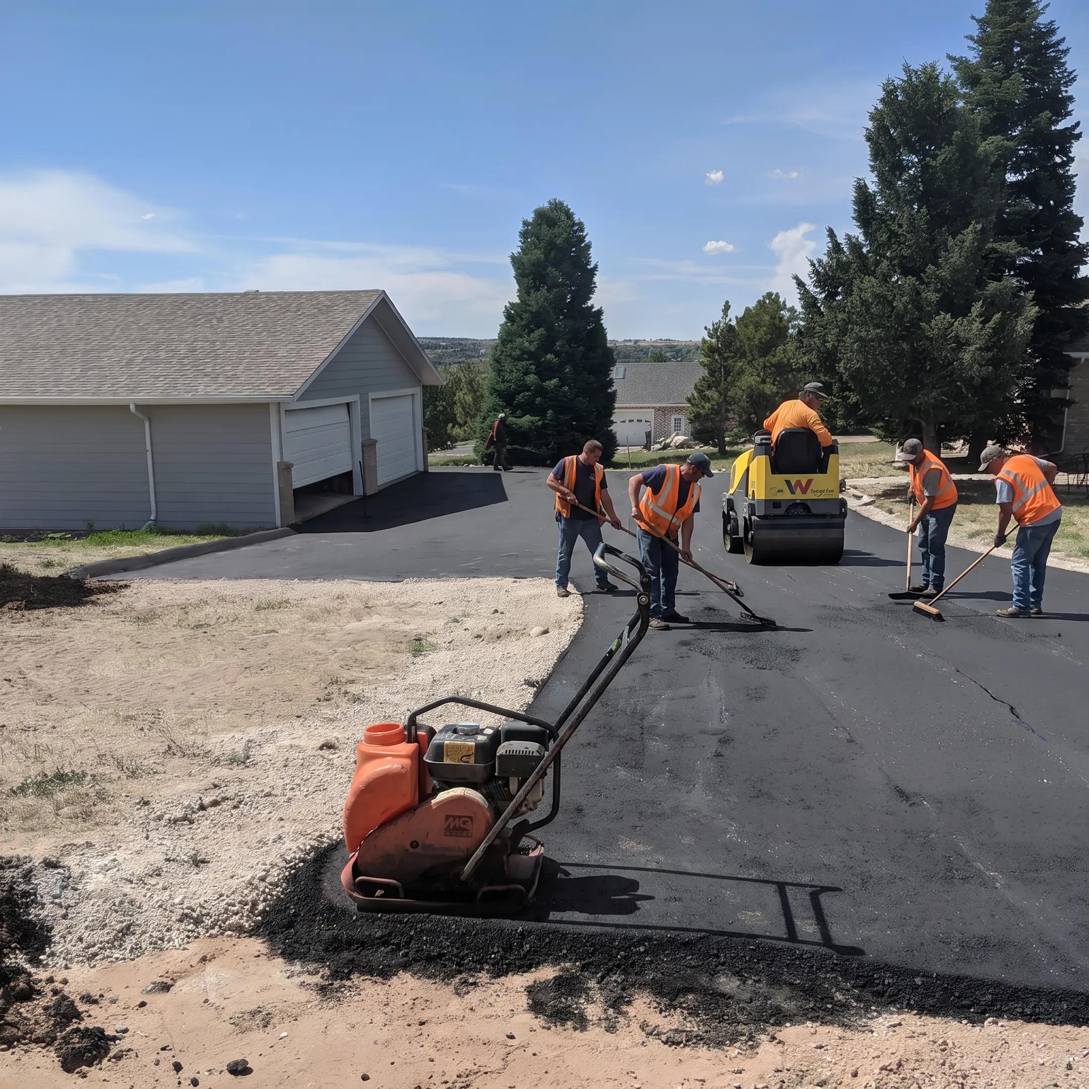 Freshly paved residential asphalt driveway
