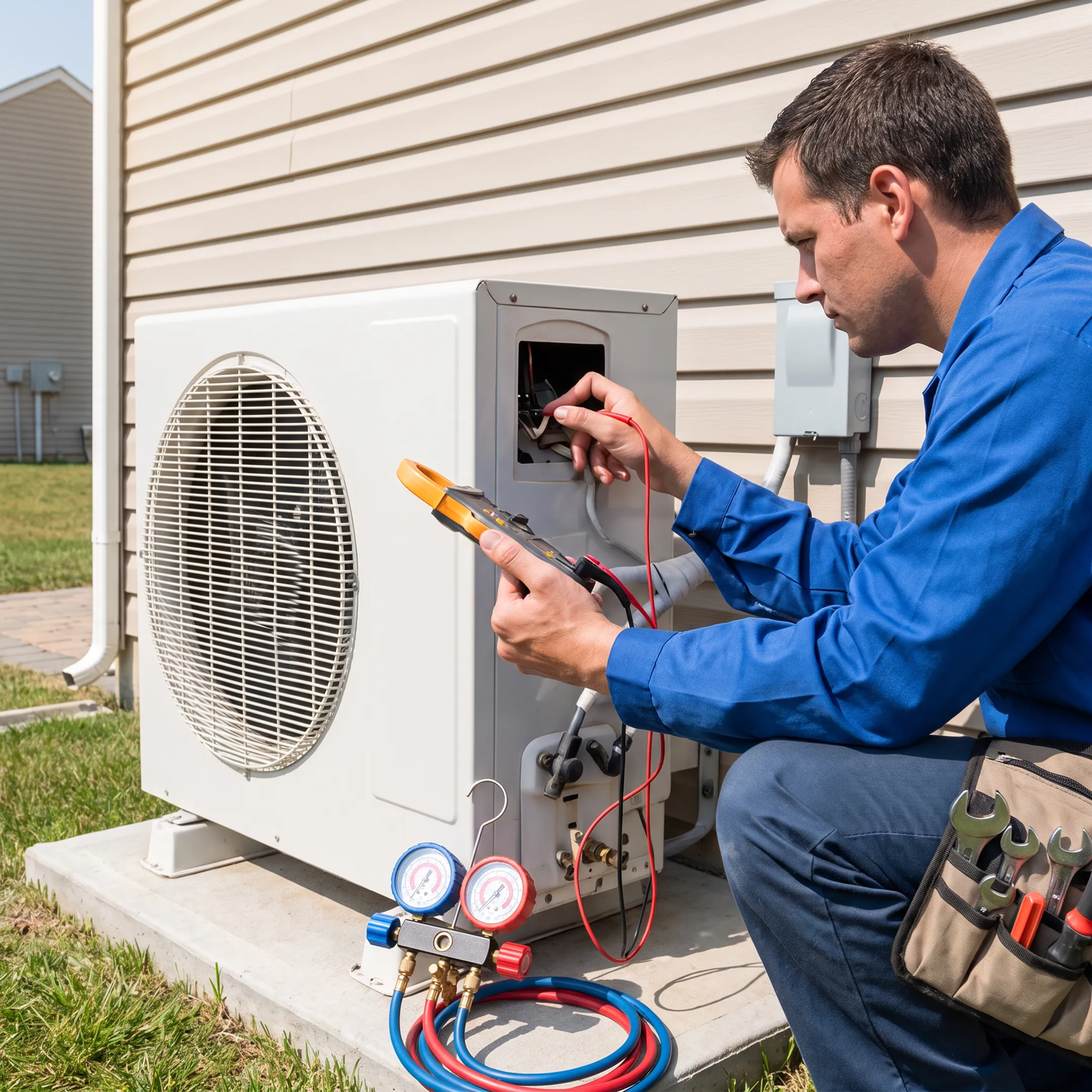 HVAC technician performing an air conditioner tune-up