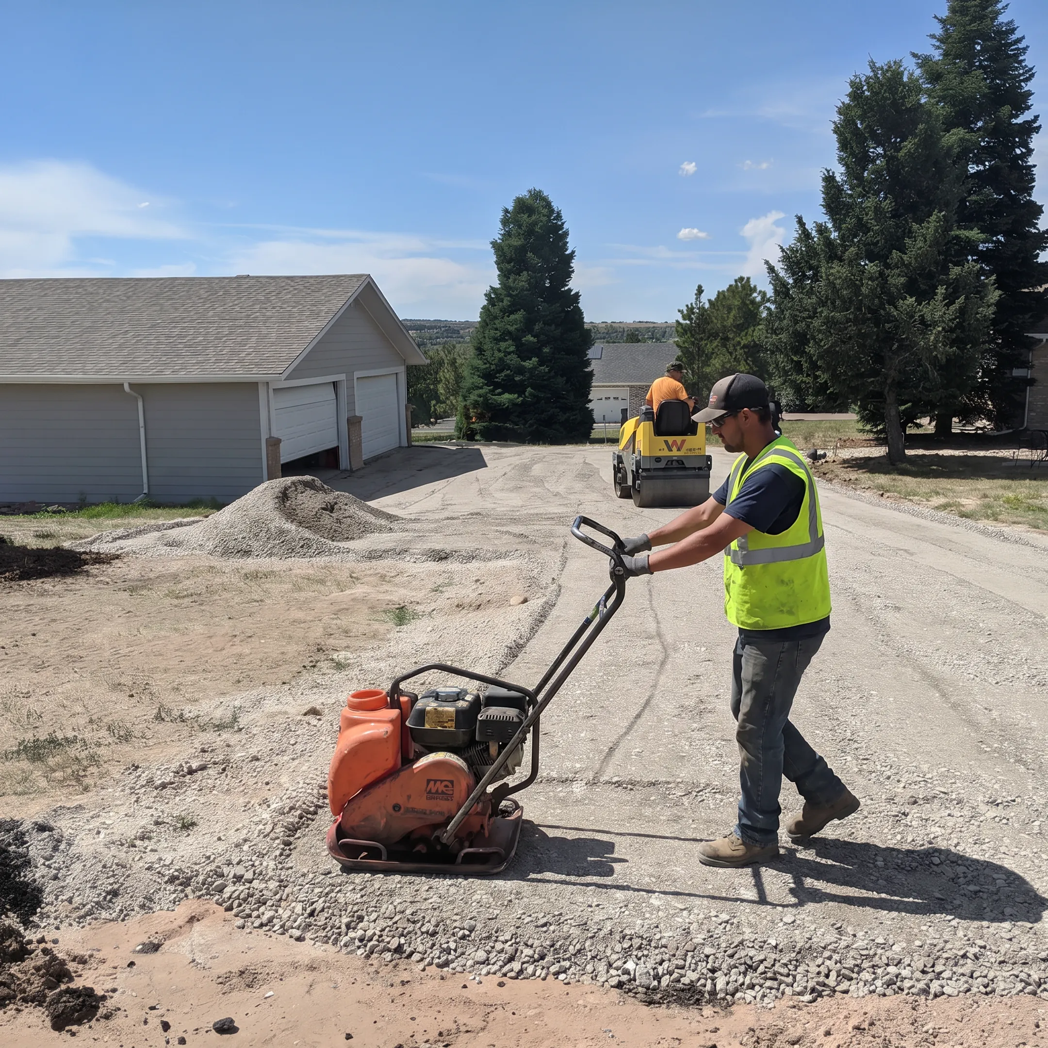 Contractor preparing a gravel driveway base