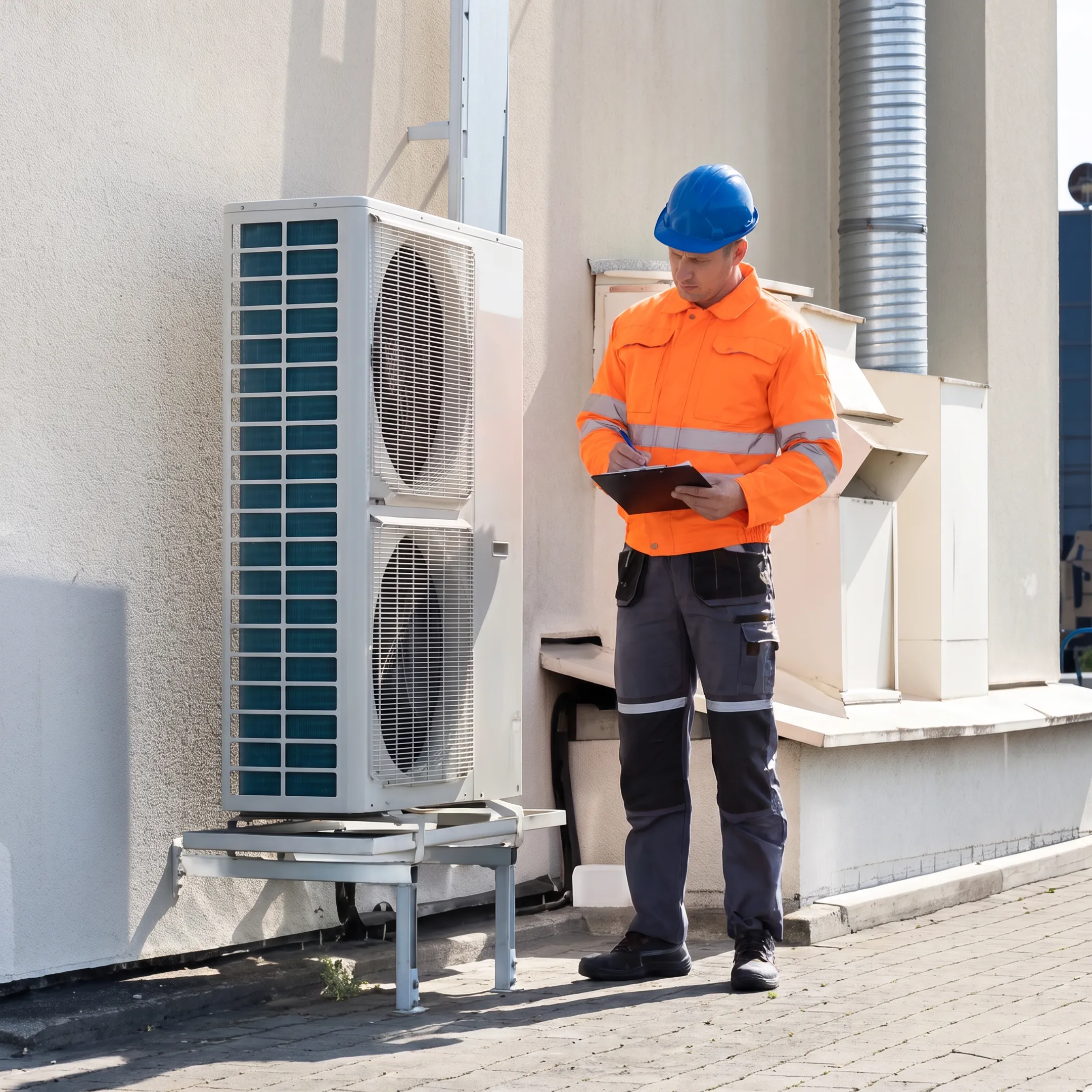 Contractor inspecting a residential HVAC system