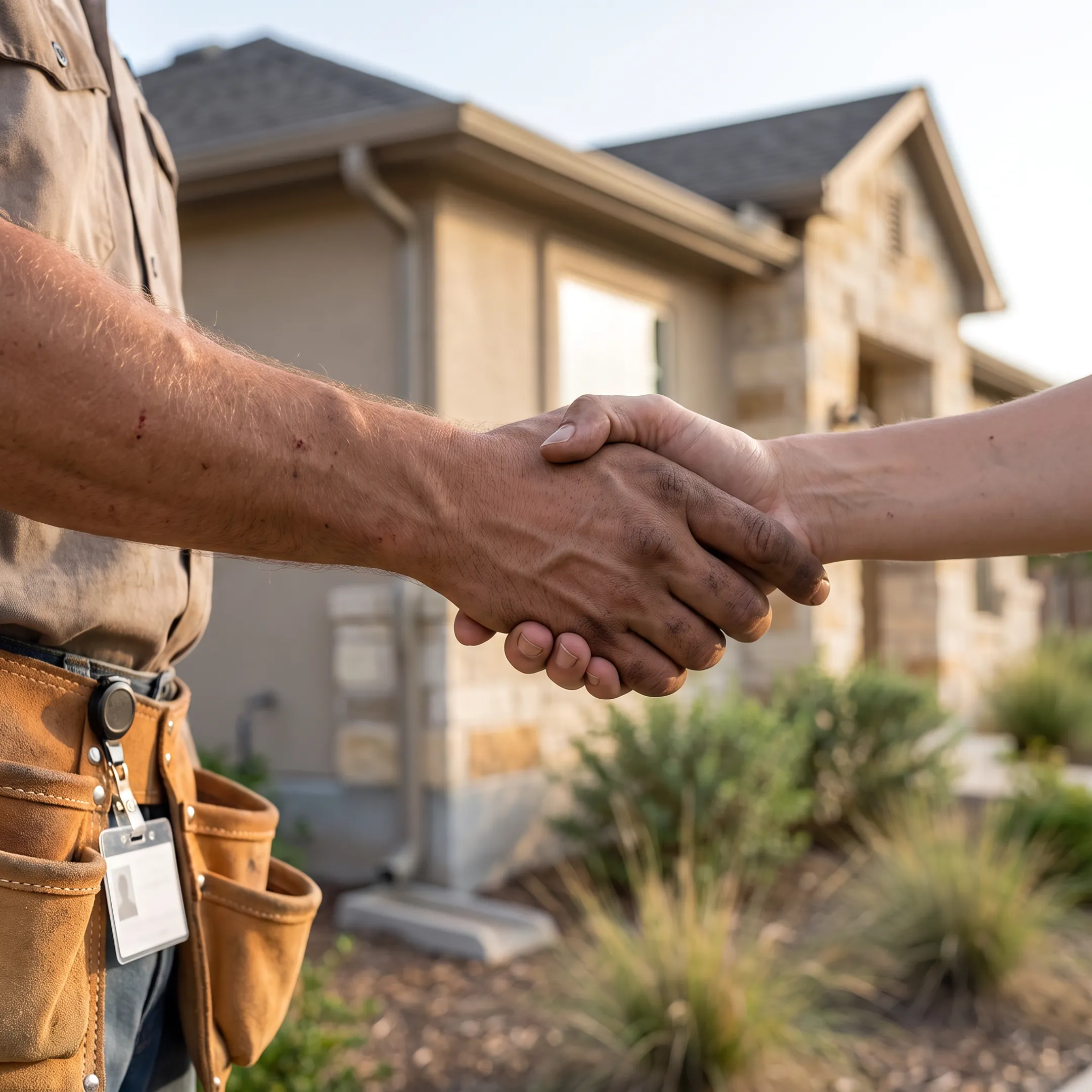 Screened contractor reviewing foundation repair findings with a San Antonio homeowner