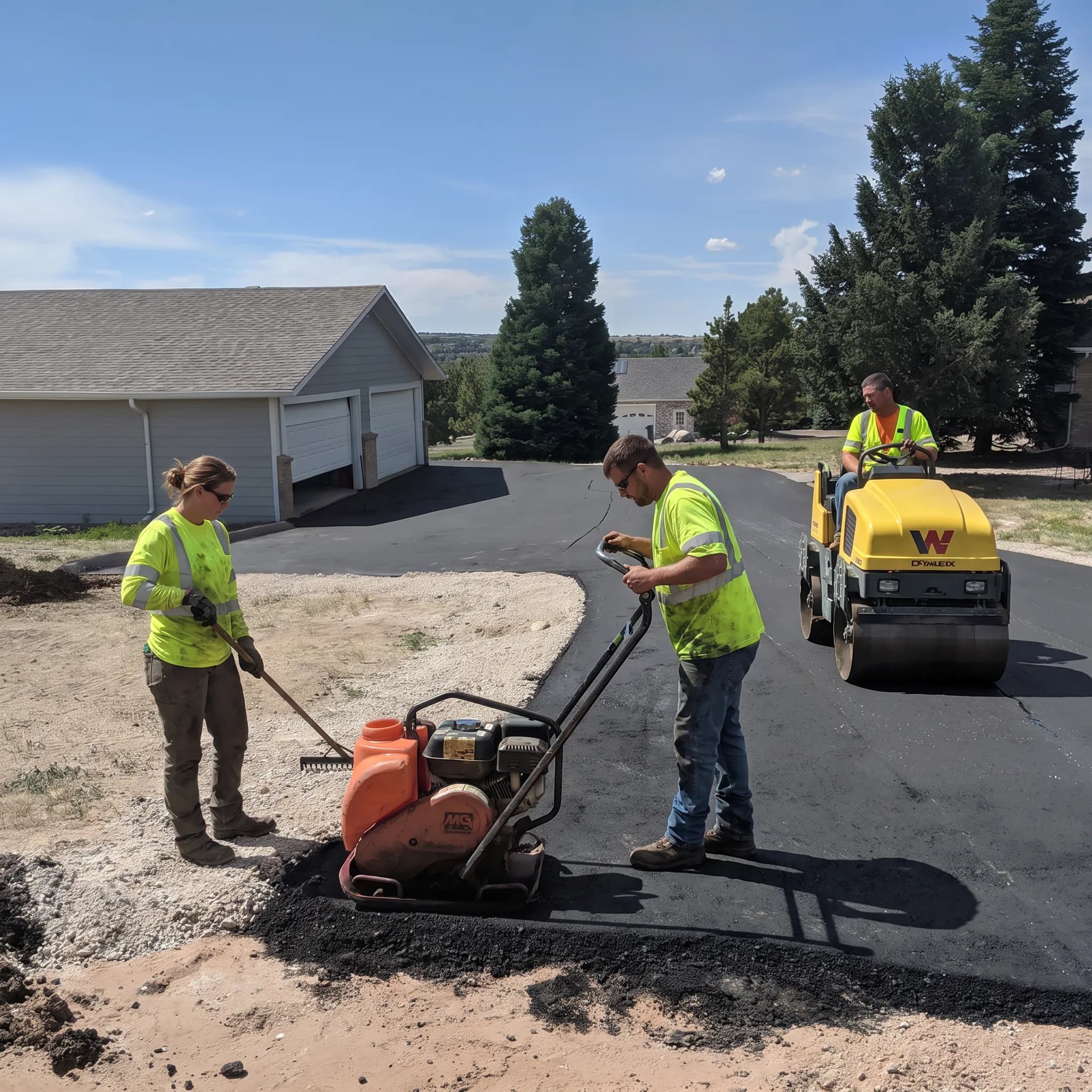 Asphalt paving crew installing a smooth driveway in Houston