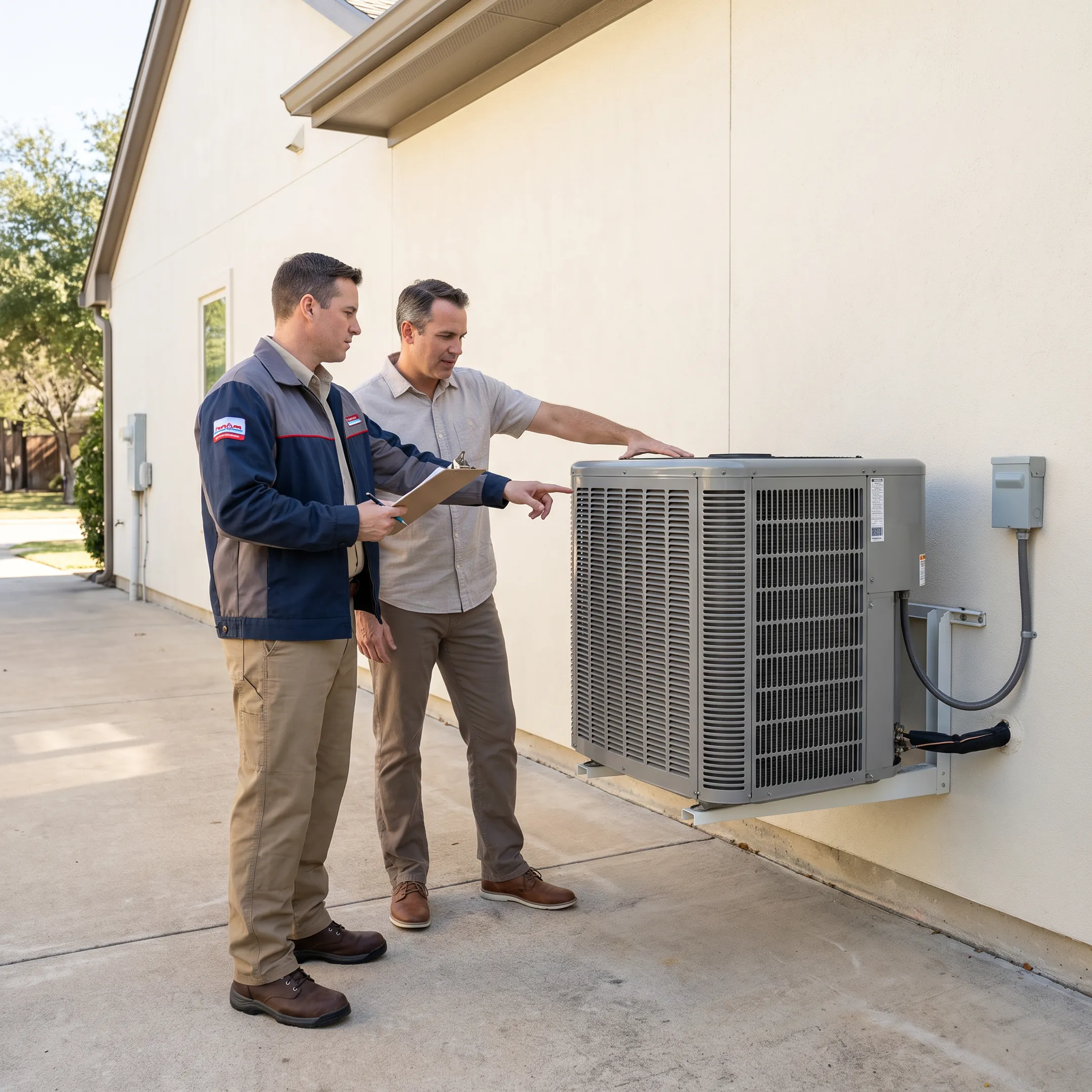 HVAC professional evaluating an air conditioning system