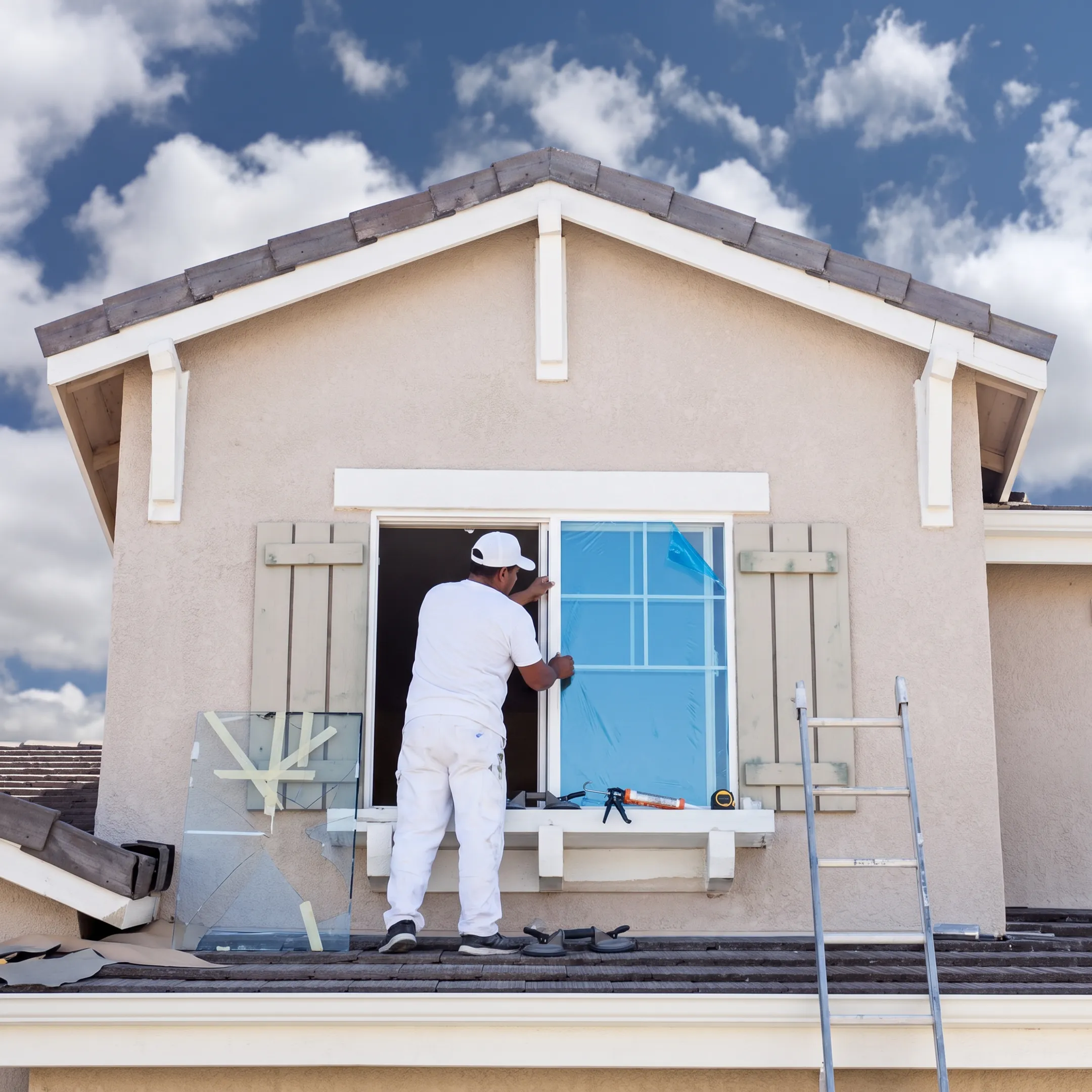 Technician repairing a residential window in Austin
