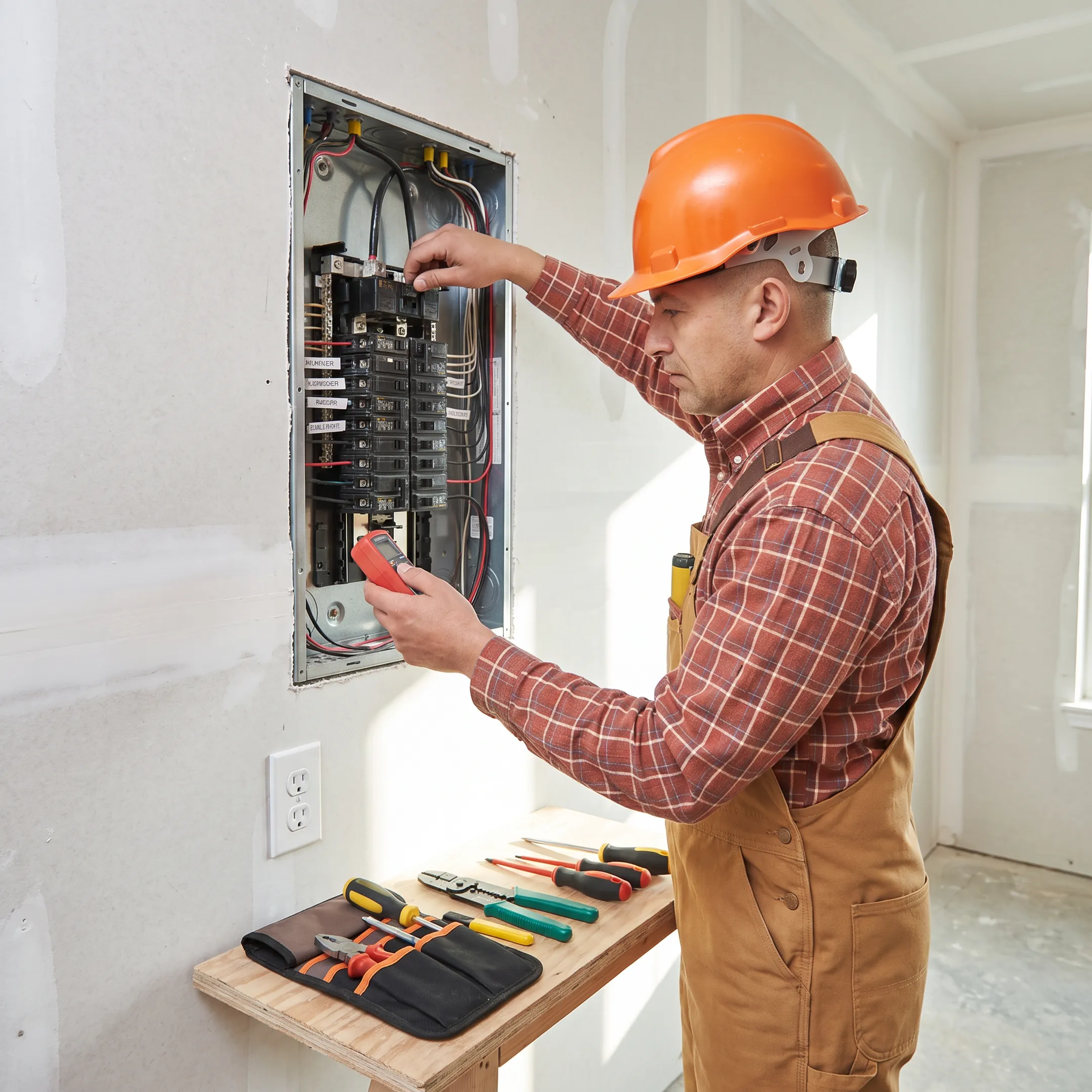 Electrician repairing a residential electrical panel in a San Antonio home