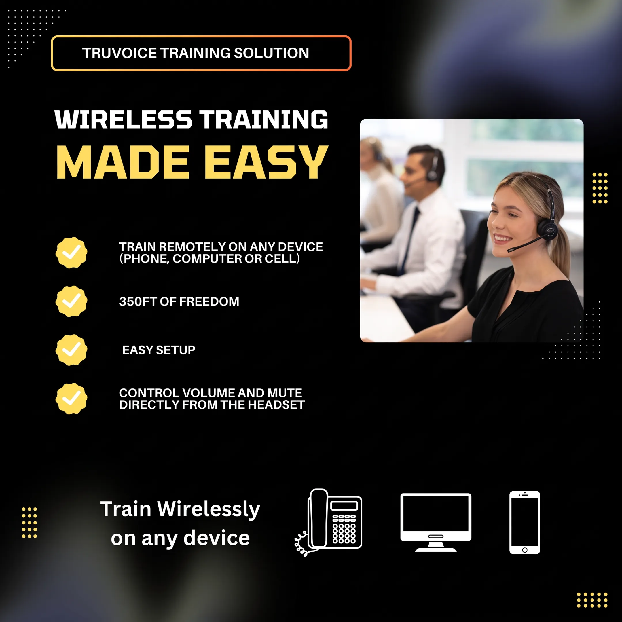 Contact center agent wearing a professional headset at a workstation