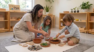 Preschool students engaged in hands-on science exploration at The School House
