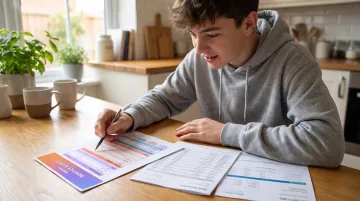 Teen reviewing household budget and bank statement for financial literacy practice