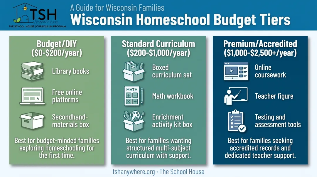 Three-tier Wisconsin homeschool cost comparison from budget to premium programs