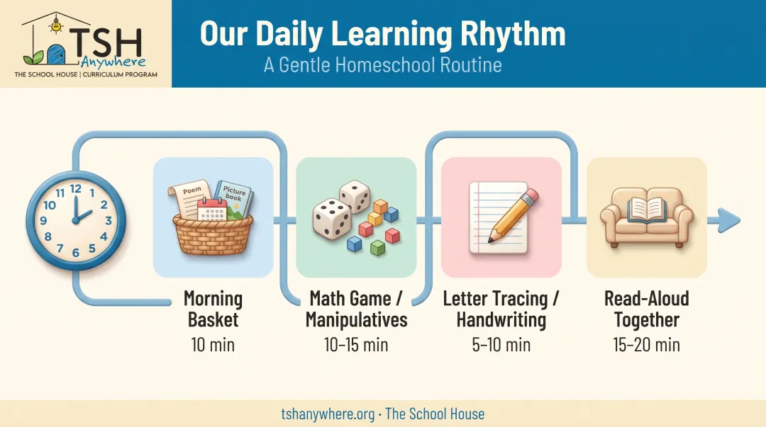 Sample relaxed homeschool kindergarten daily schedule with time blocks