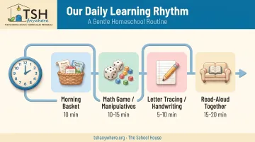 Sample relaxed homeschool kindergarten daily schedule with time blocks