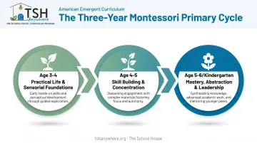 Three-year Montessori primary cycle progression from age three to six