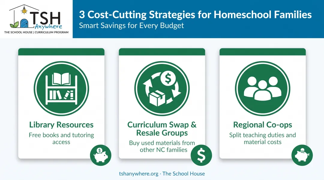 Three strategies to reduce North Carolina homeschool costs infographic
