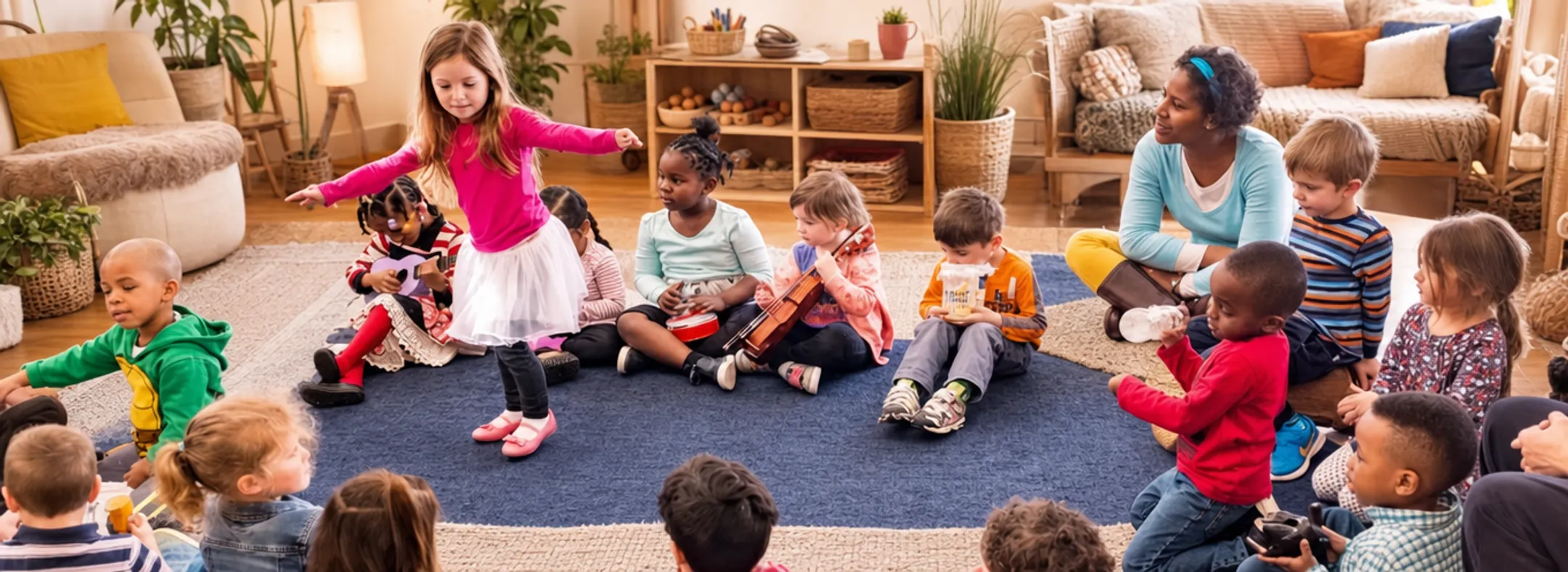 Small group of children learning together in a microschool pod setting