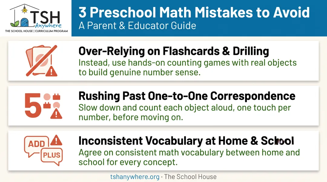 Three common preschool math teaching mistakes parents should avoid infographic
