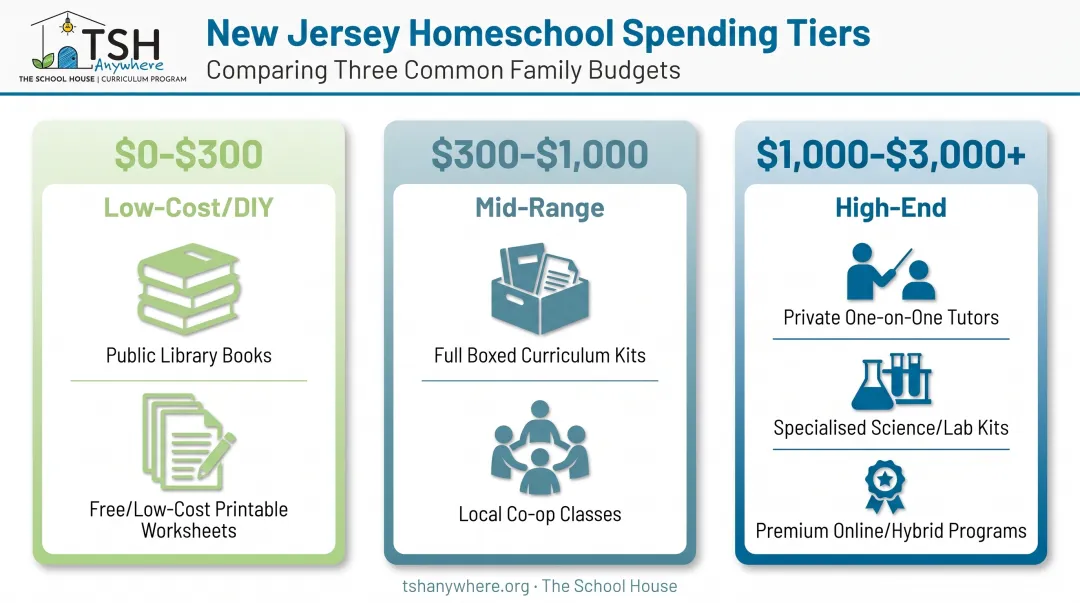 Three-tier NJ homeschooling cost comparison chart with price ranges