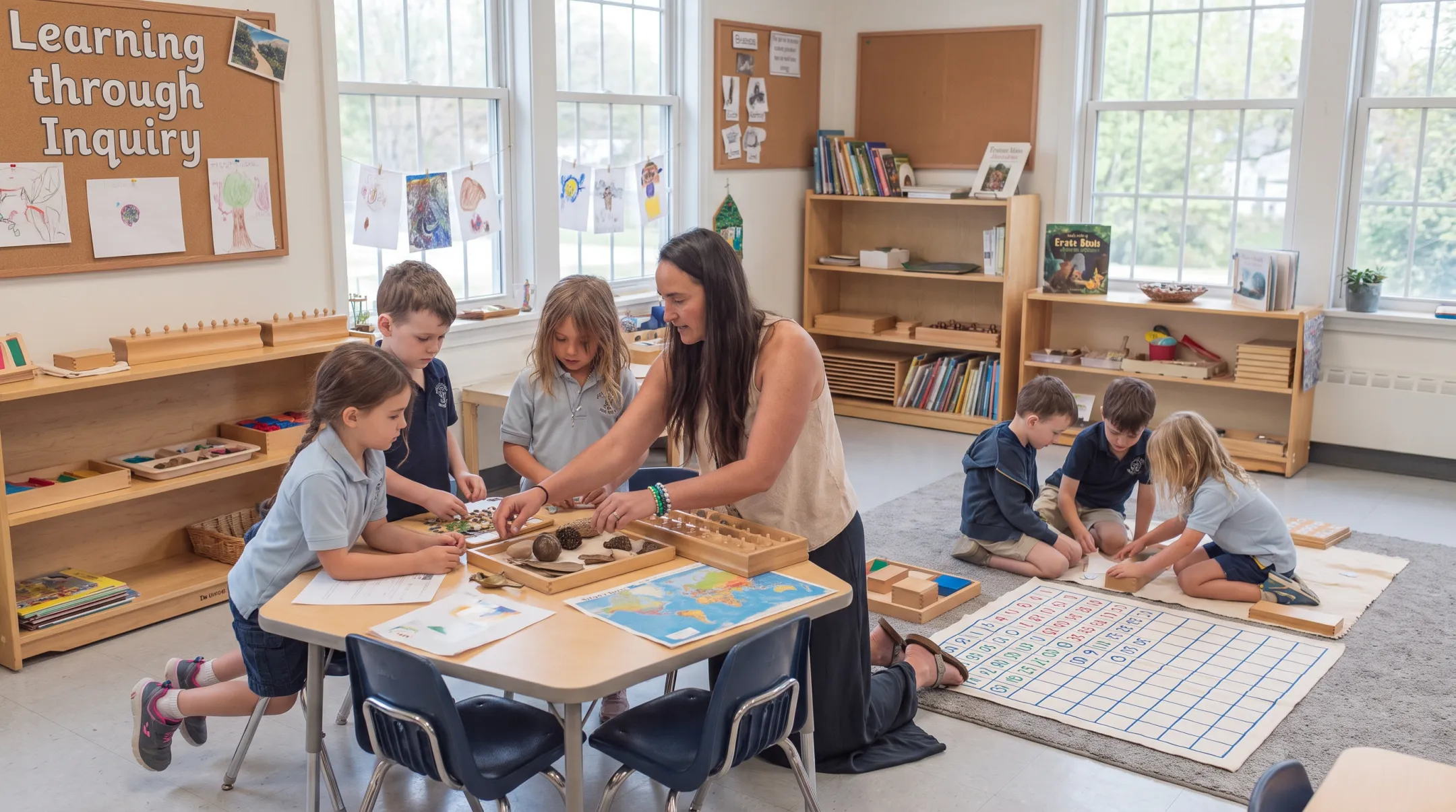 Students engaged in project-based learning using American Emergent Curriculum