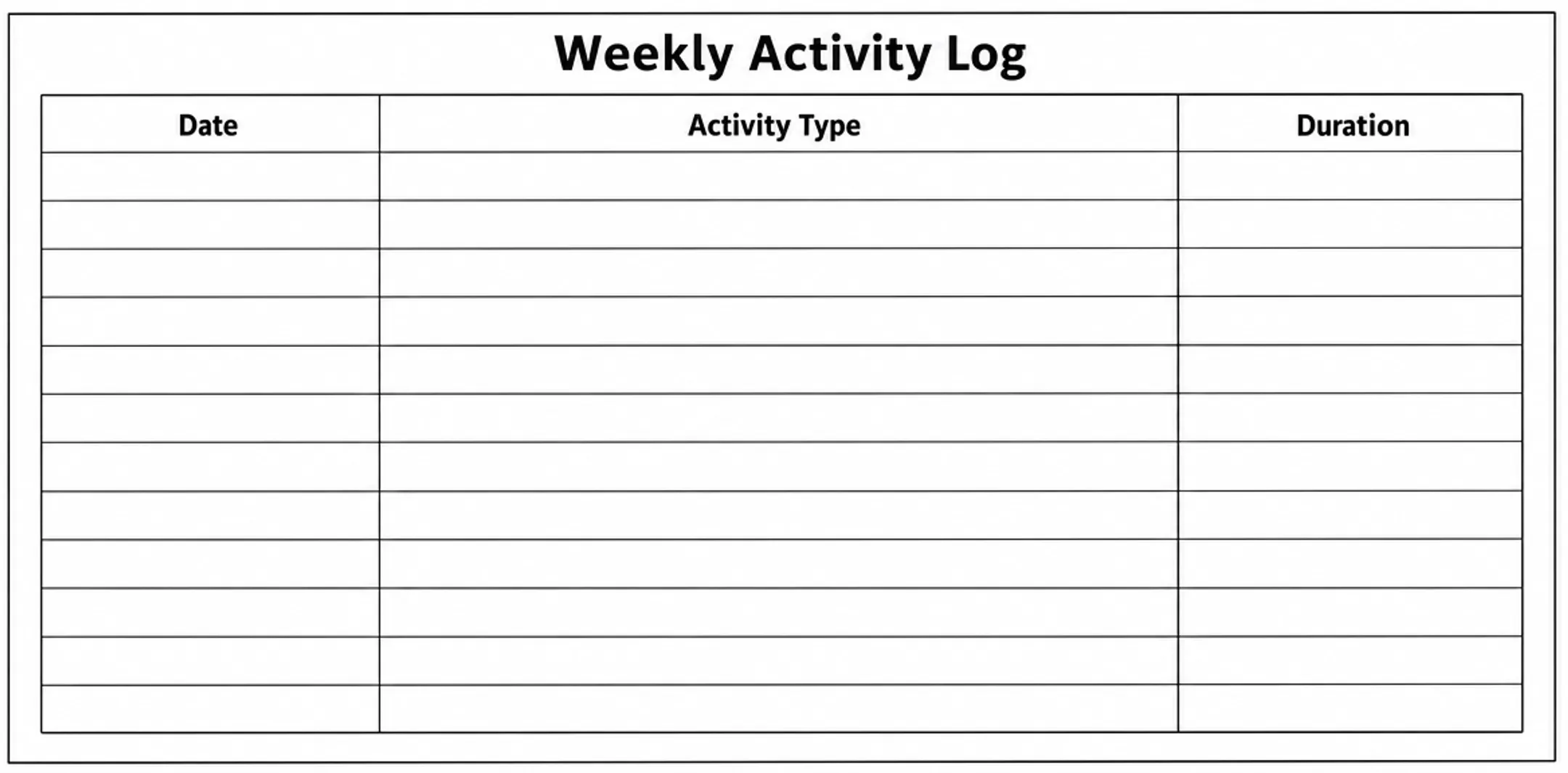 Printable weekly PE activity log tracking sheet for homeschoolers