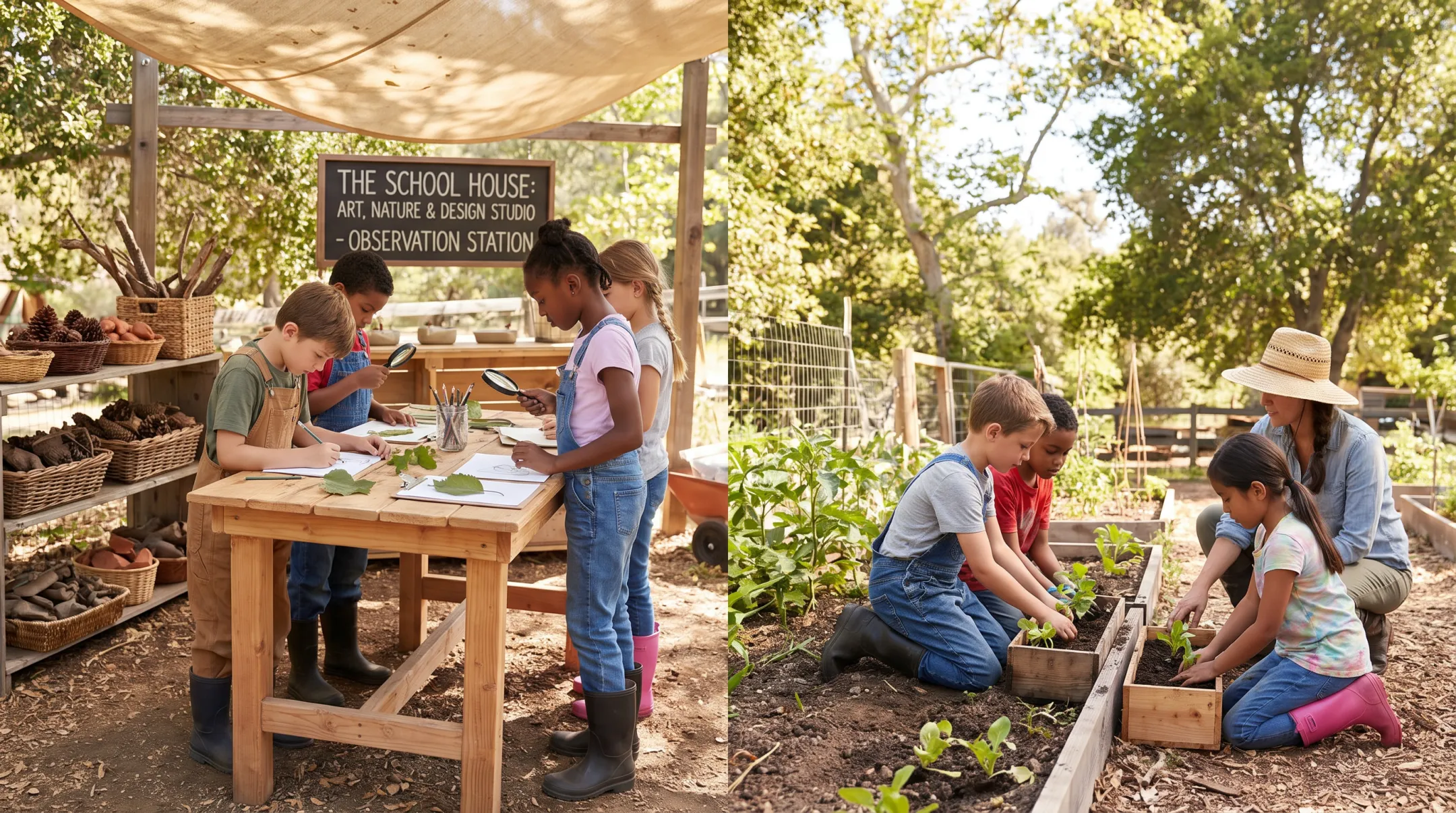 Students engaged in Art Nature and Design Studio outdoor learning session