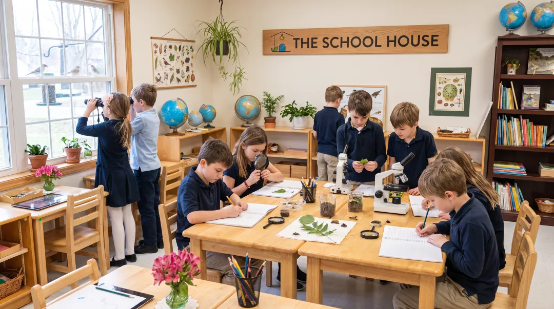 The School House flagship campus classroom with students in hands-on science